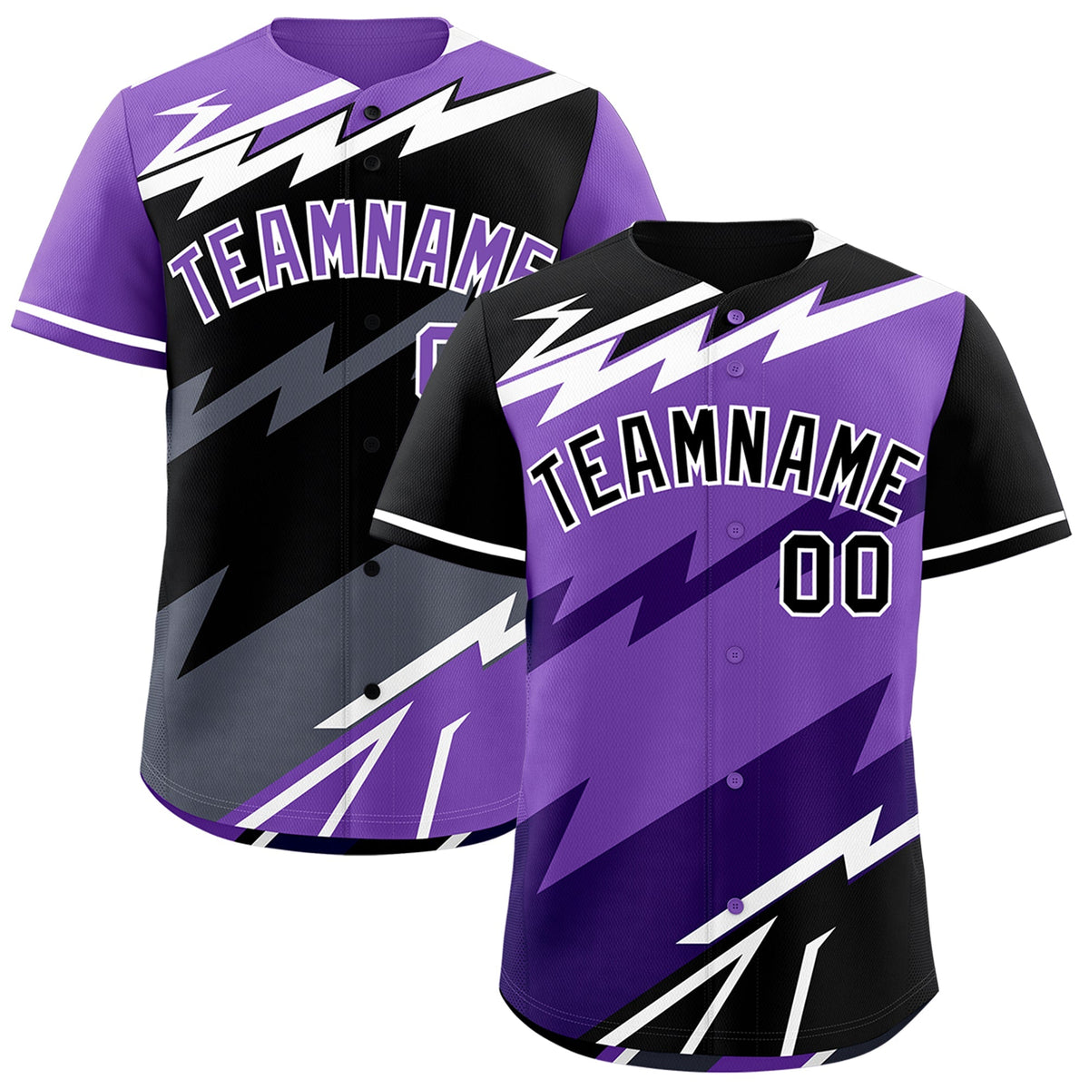 Custom Purple Black White short sleeves Reversible Lightning Pattern Graffiti Graffiti Pattern Lightweight Baseball Jersey| KXKSHOP