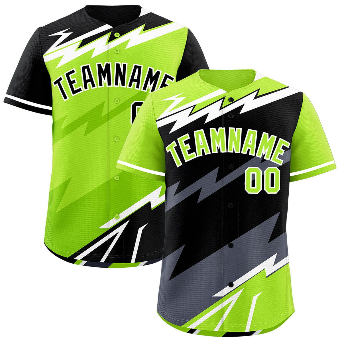 Custom Black Neon Green Gray short sleeves Reversible Lightning Pattern Graffiti Graffiti Pattern Moisture-Wicking Baseball Jersey| KXKSHOP