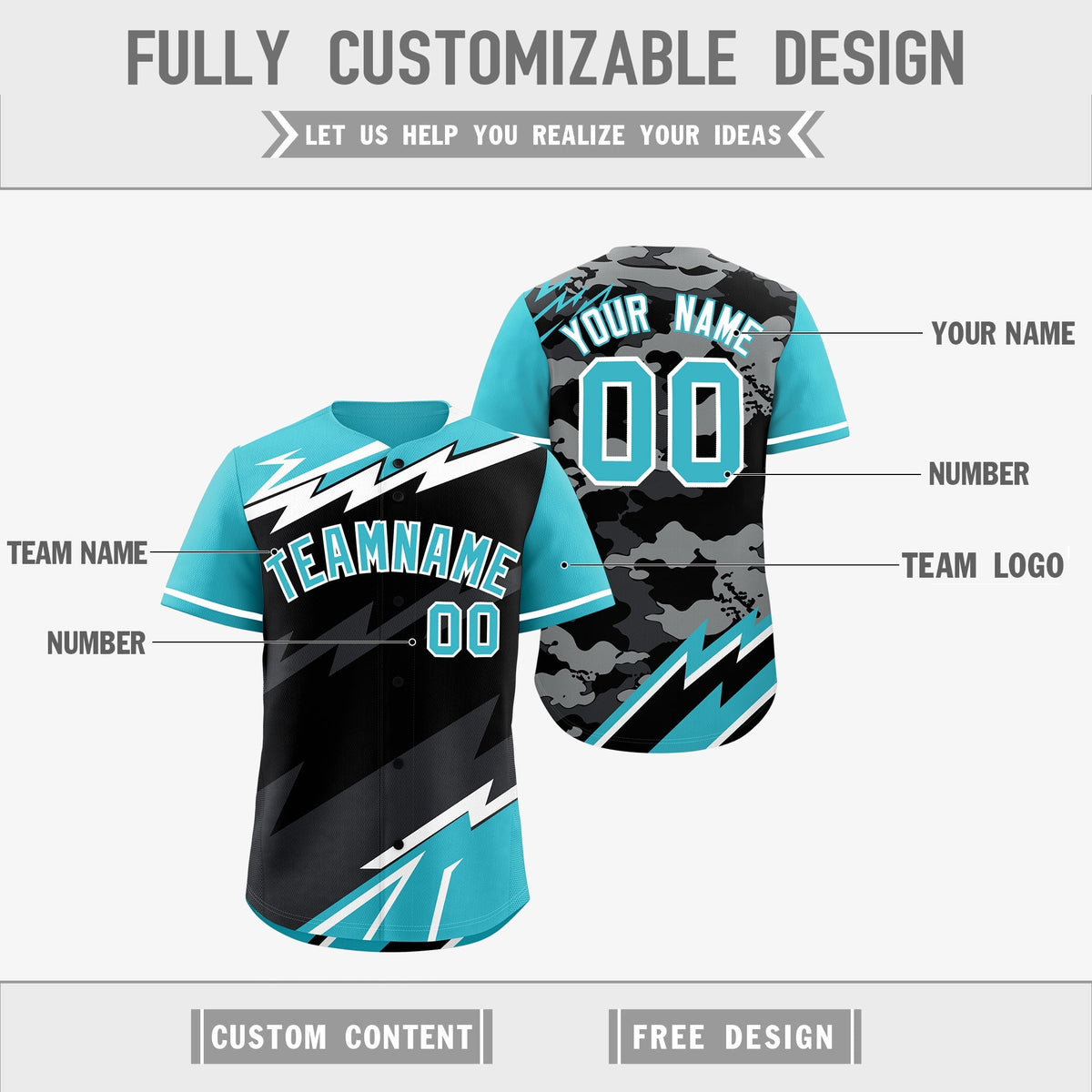 Custom Black Sky Blue Gray short sleeves Reversible Lightning Pattern Graffiti Graffiti Pattern Moisture-Wicking Baseball Jersey| KXKSHOP