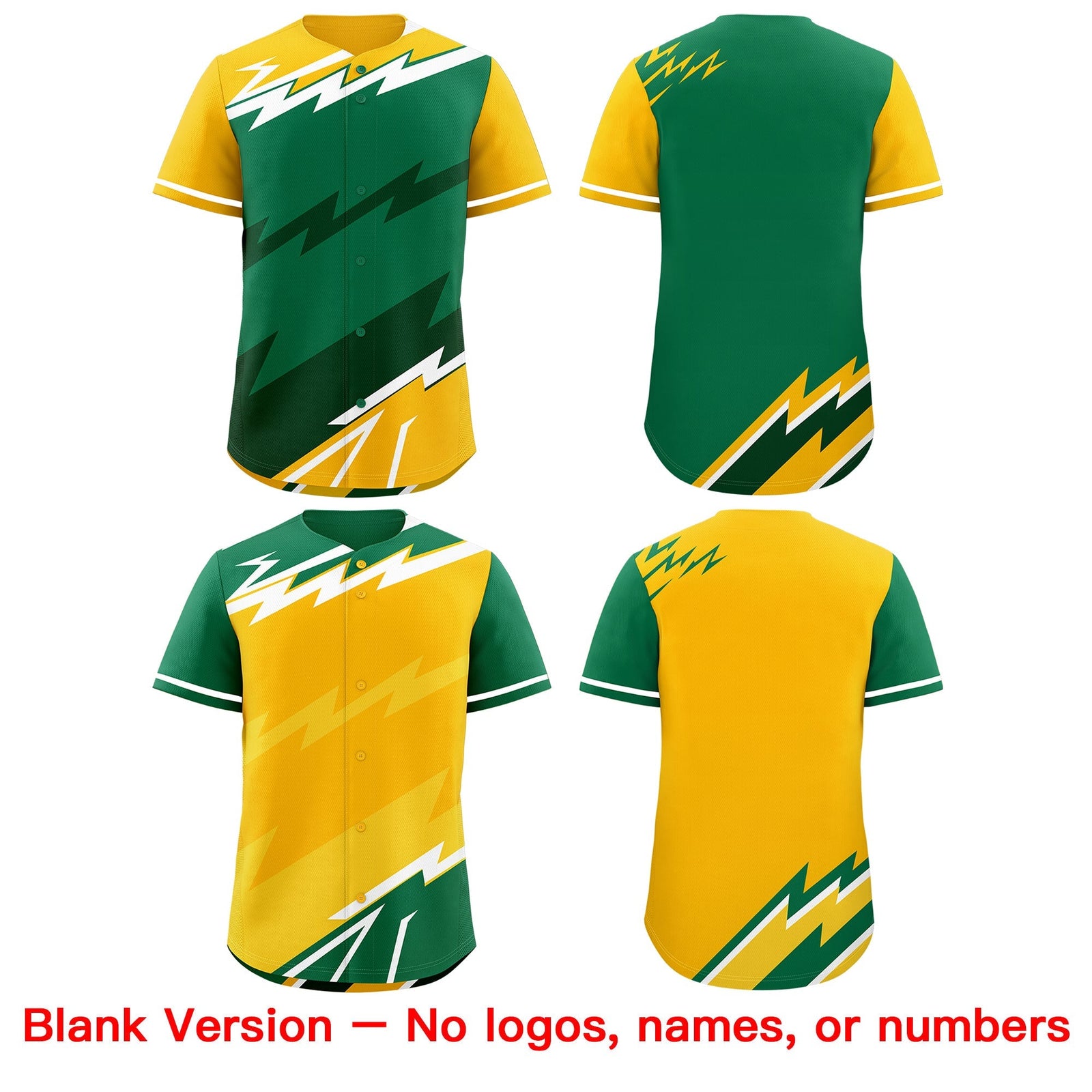 Custom Kelly Green Dark Green Yellow short sleeves Reversible Lightning Pattern Graffiti Graffiti Pattern Moisture-Wicking Baseball Jersey| KXKSHOP