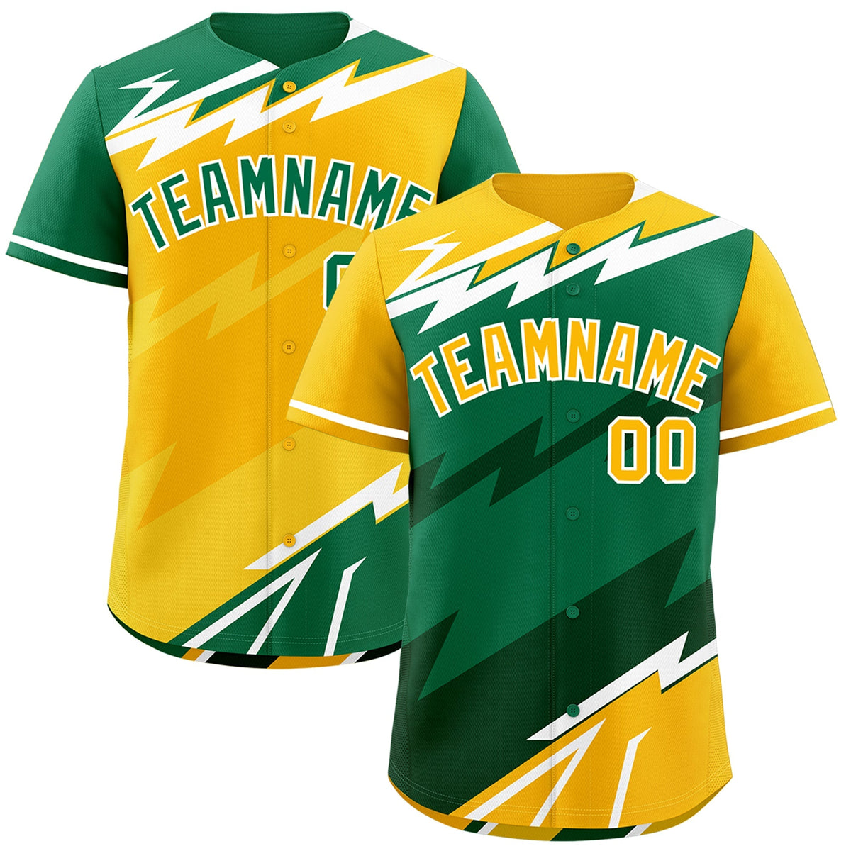 Custom Kelly Green Dark Green Yellow short sleeves Reversible Lightning Pattern Graffiti Graffiti Pattern Moisture-Wicking Baseball Jersey| KXKSHOP