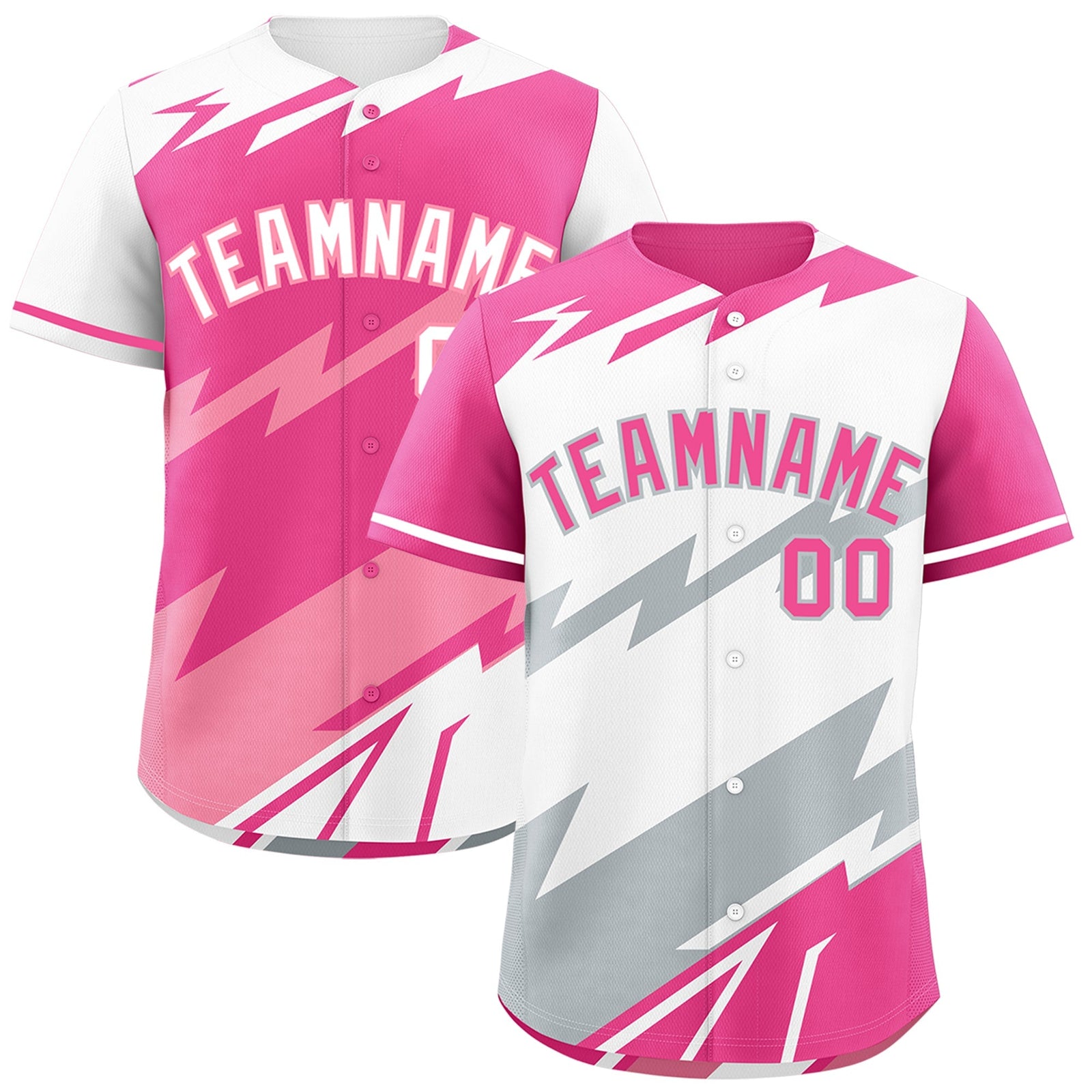 Custom White Pink Silver short sleeves Reversible Lightning Pattern Graffiti Graffiti Pattern Moisture-Wicking Baseball Jersey| KXKSHOP