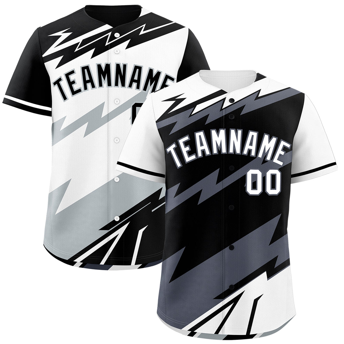 Custom Black White Gray short sleeves Reversible Lightning Pattern Graffiti Graffiti Pattern Lightweight Baseball Jersey| KXKSHOP