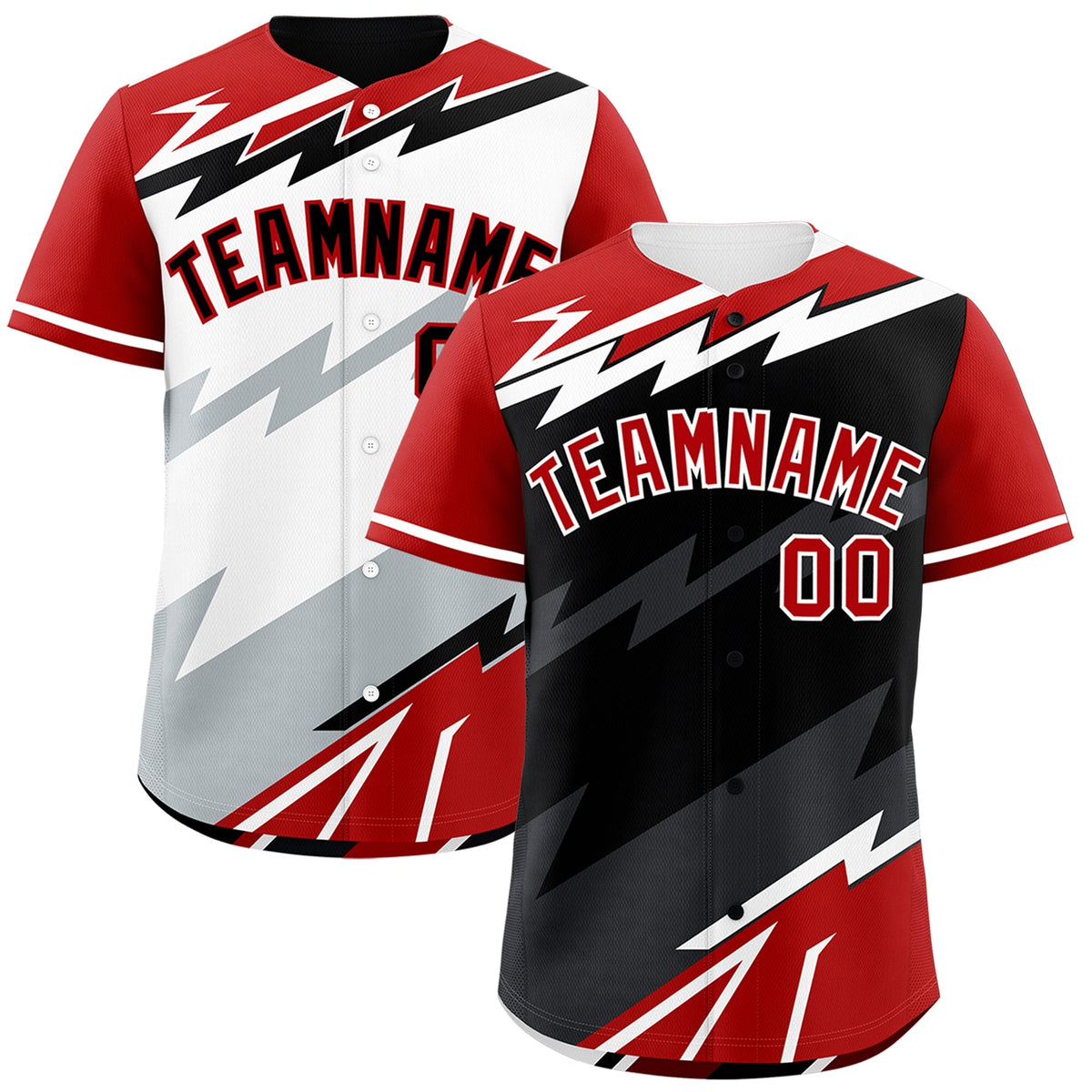 Custom Black White Red short sleeves Reversible Lightning Pattern Graffiti Graffiti Pattern Moisture-Wicking Baseball Jersey| KXKSHOP