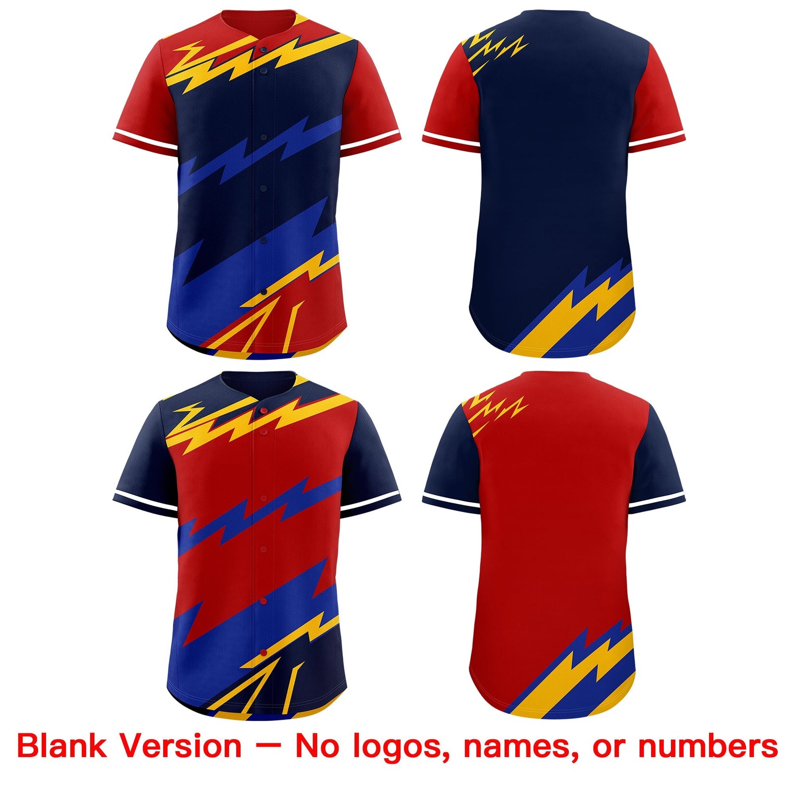 Custom Navy Red Yellow short sleeves Reversible Lightning Pattern Graffiti Graffiti Pattern Lightweight Baseball Jersey| KXKSHOP
