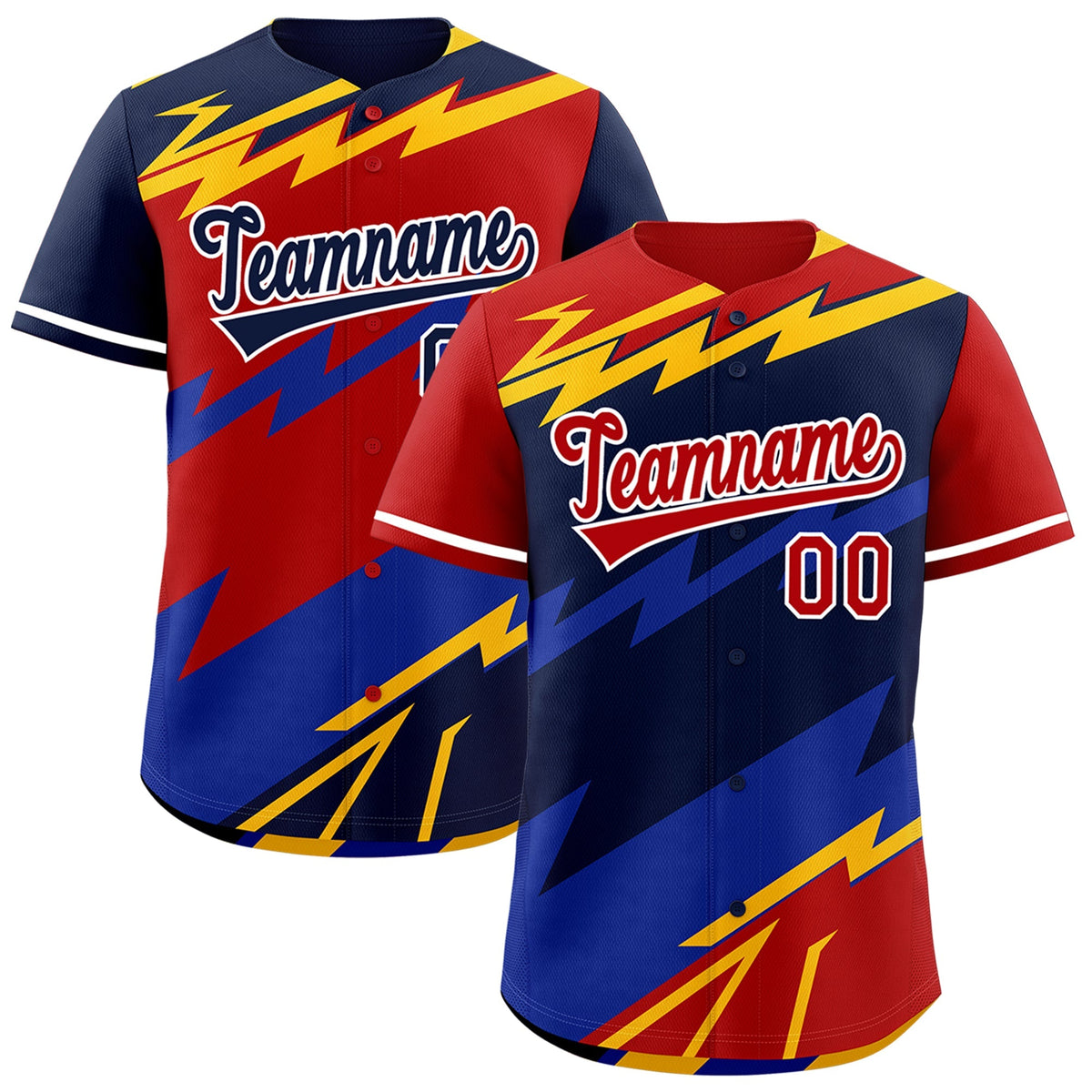 Custom Navy Red Yellow short sleeves Reversible Lightning Pattern Graffiti Graffiti Pattern Lightweight Baseball Jersey| KXKSHOP