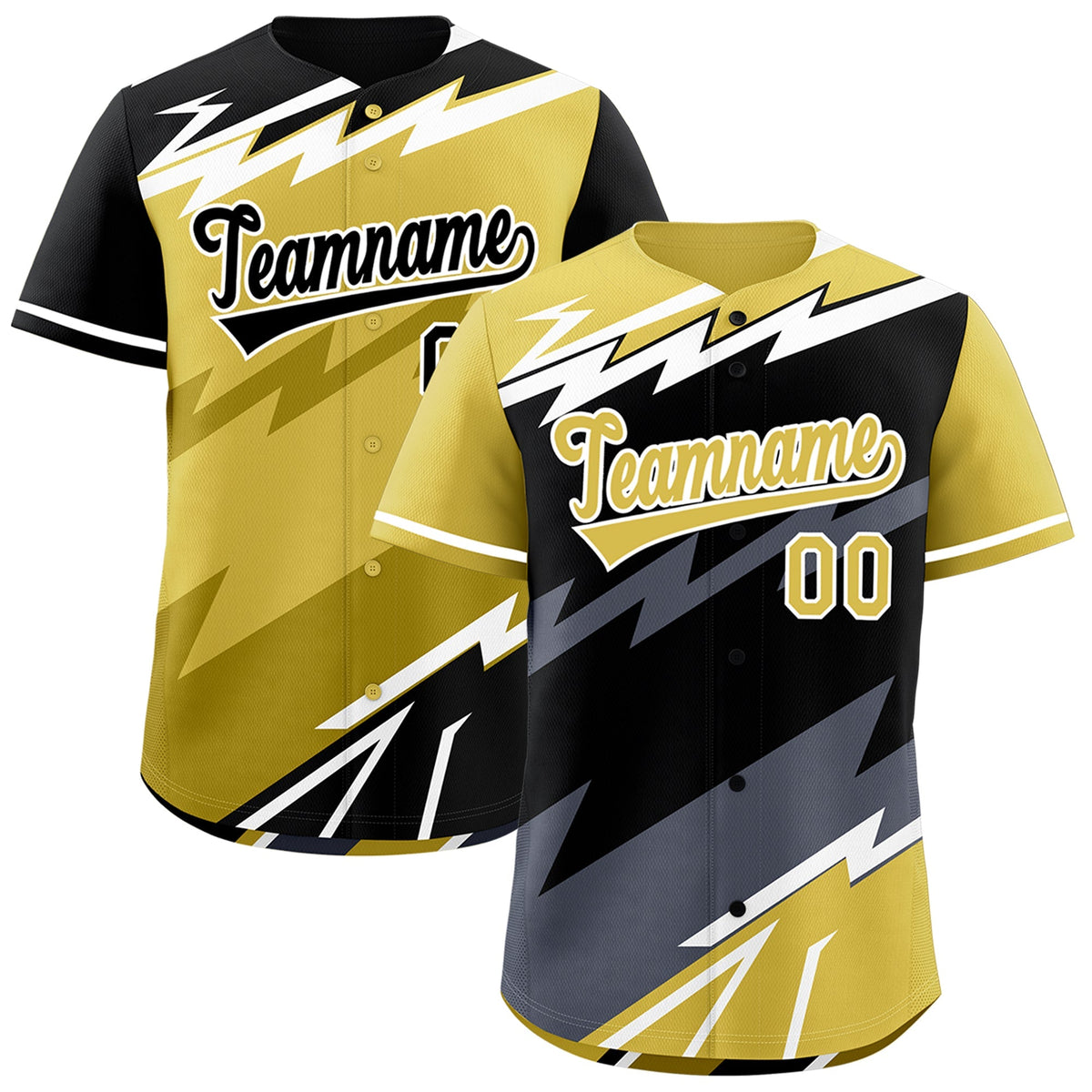 Custom Black Old Gold Gray short sleeves Reversible Lightning Pattern Graffiti Graffiti Pattern Moisture-Wicking Baseball Jersey| KXKSHOP