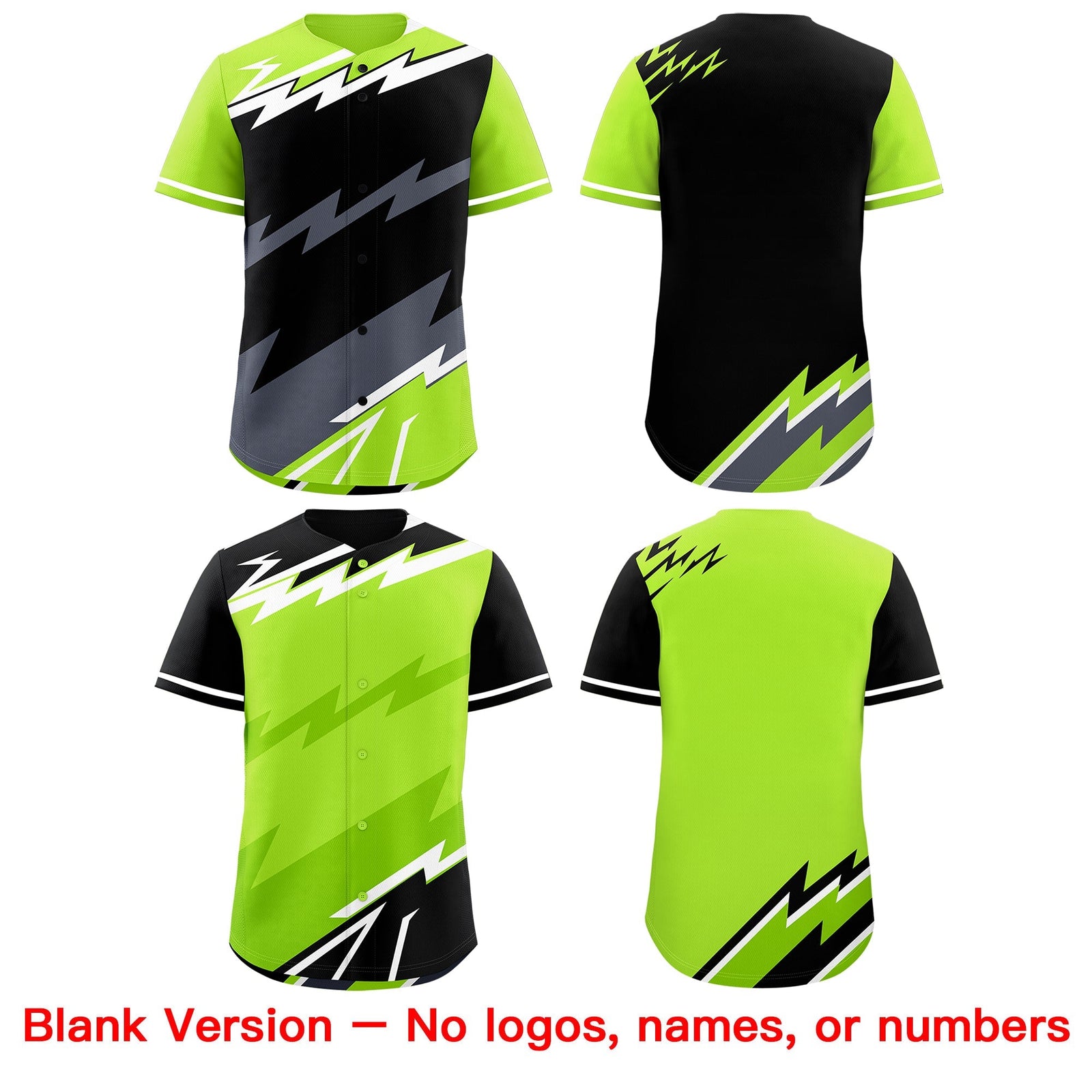 Custom Black Neon Green Gray short sleeves Reversible Lightning Pattern Graffiti Graffiti Pattern Moisture-Wicking Baseball Jersey| KXKSHOP