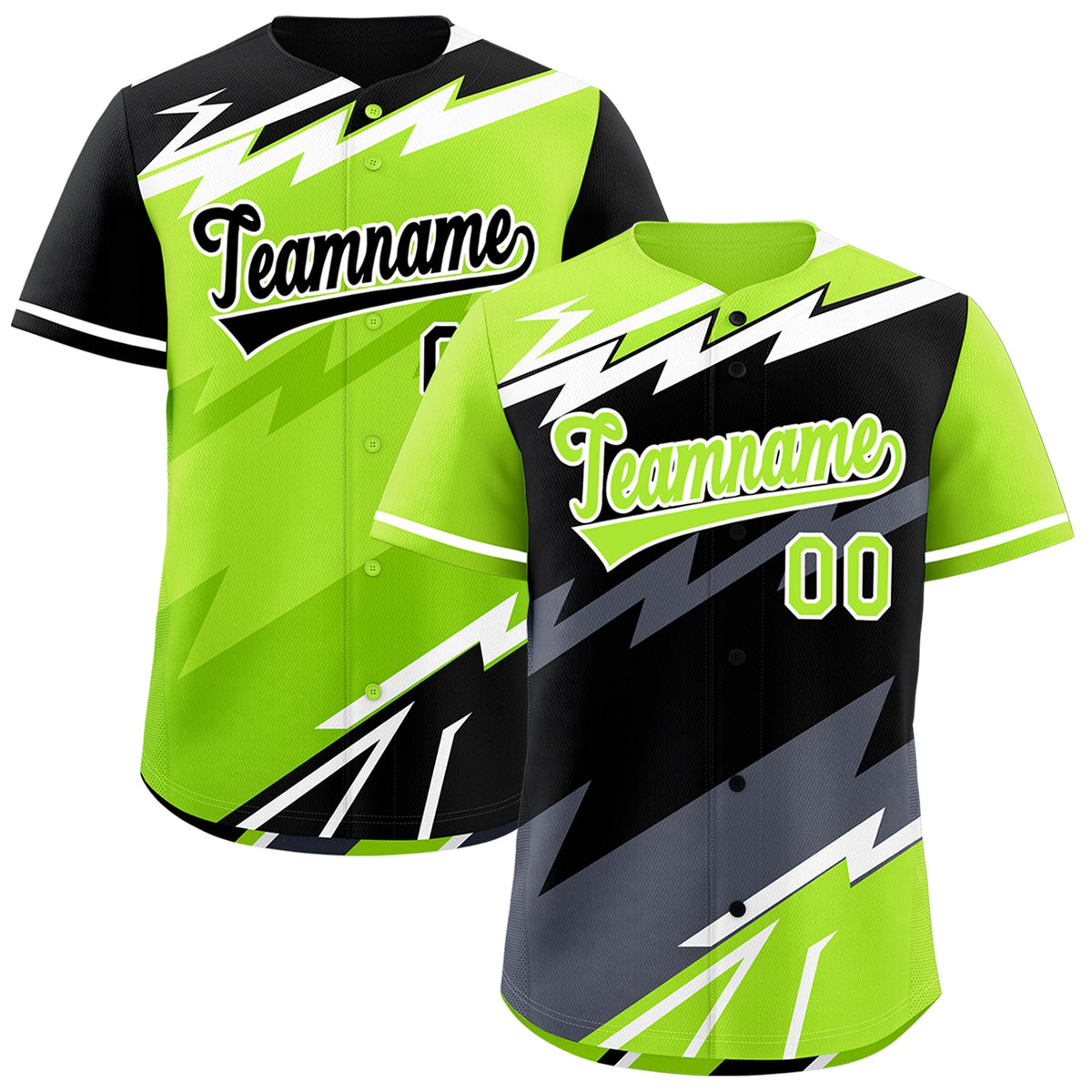Custom Black Neon Green Gray short sleeves Reversible Lightning Pattern Graffiti Graffiti Pattern Moisture-Wicking Baseball Jersey| KXKSHOP