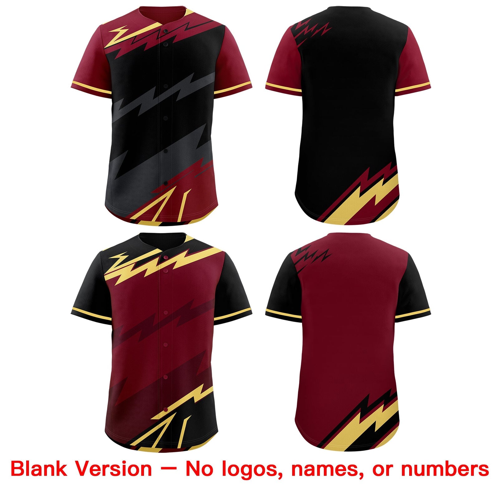 Custom Black Gray Crimson short sleeves Reversible Lightning Pattern Graffiti Graffiti Pattern Breathable Baseball Jersey| KXKSHOP