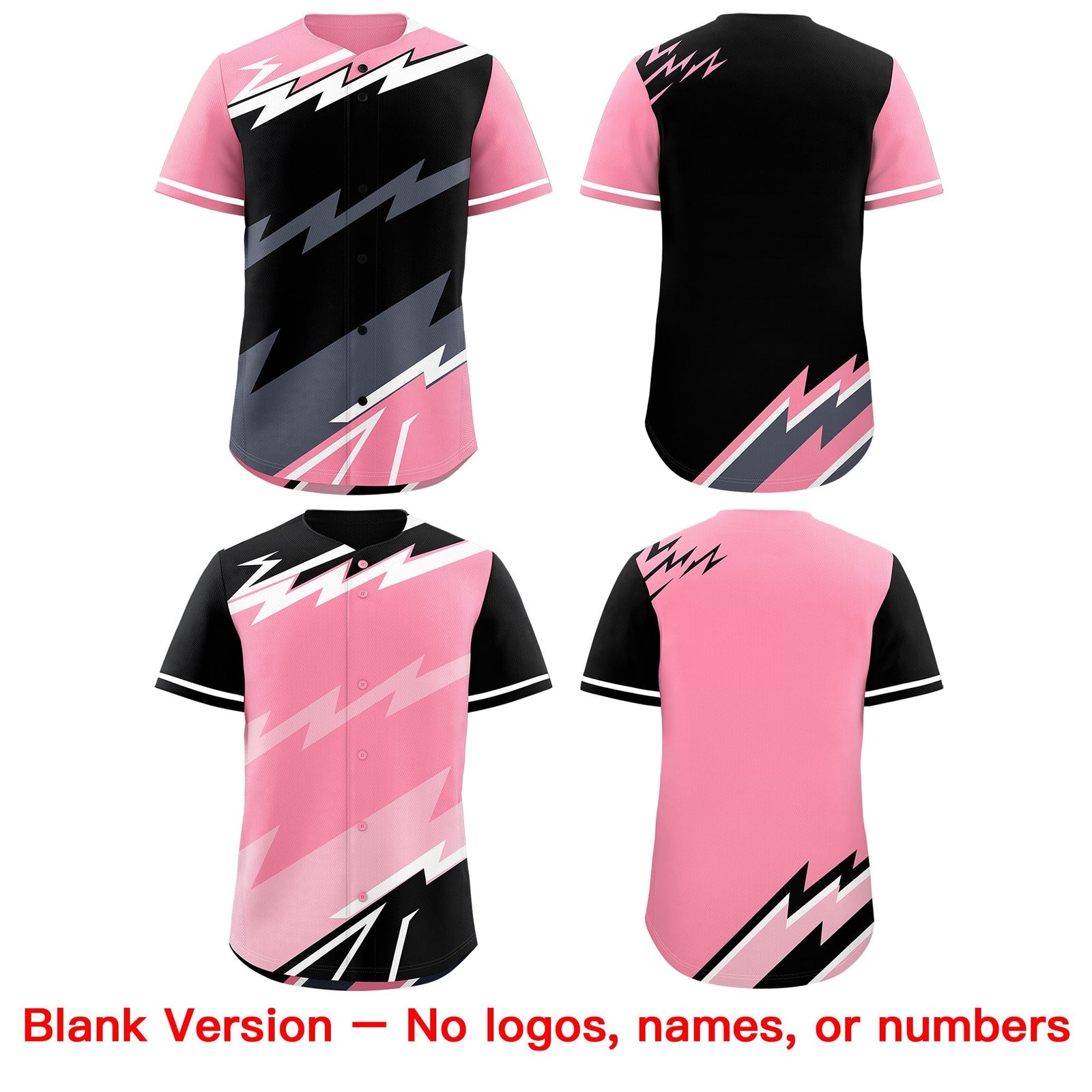 Custom Black Light Pink Gray short sleeves Reversible Lightning Pattern Graffiti Graffiti Pattern Breathable Baseball Jersey| KXKSHOP