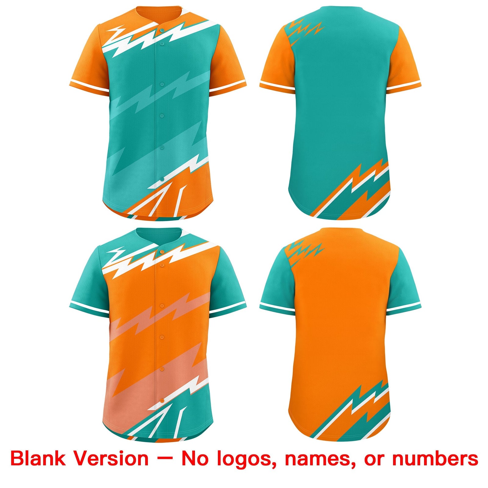 Custom Aqua Orange Teal short sleeves Reversible Lightning Pattern Graffiti Graffiti Pattern Lightweight Baseball Jersey| KXKSHOP