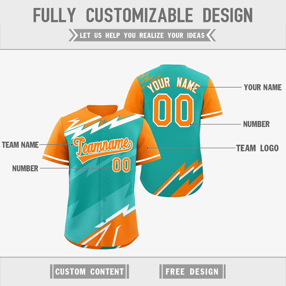 Custom Aqua Orange Teal short sleeves Reversible Lightning Pattern Graffiti Graffiti Pattern Lightweight Baseball Jersey| KXKSHOP