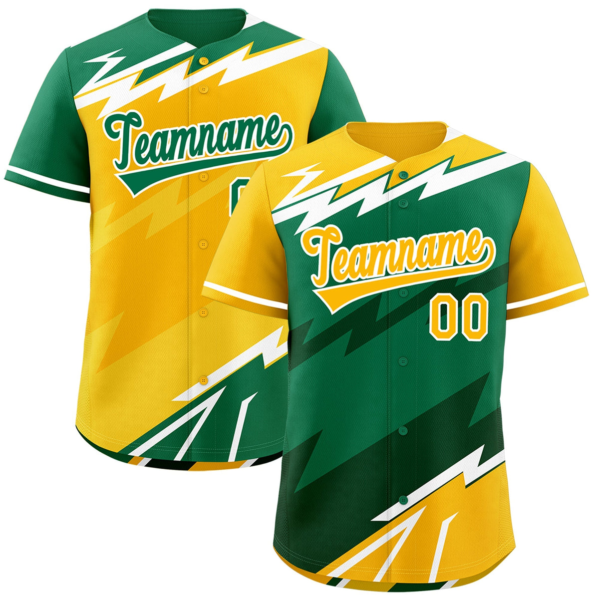 Custom Kelly Green Dark Green Yellow short sleeves Reversible Lightning Pattern Graffiti Graffiti Pattern Moisture-Wicking Baseball Jersey| KXKSHOP