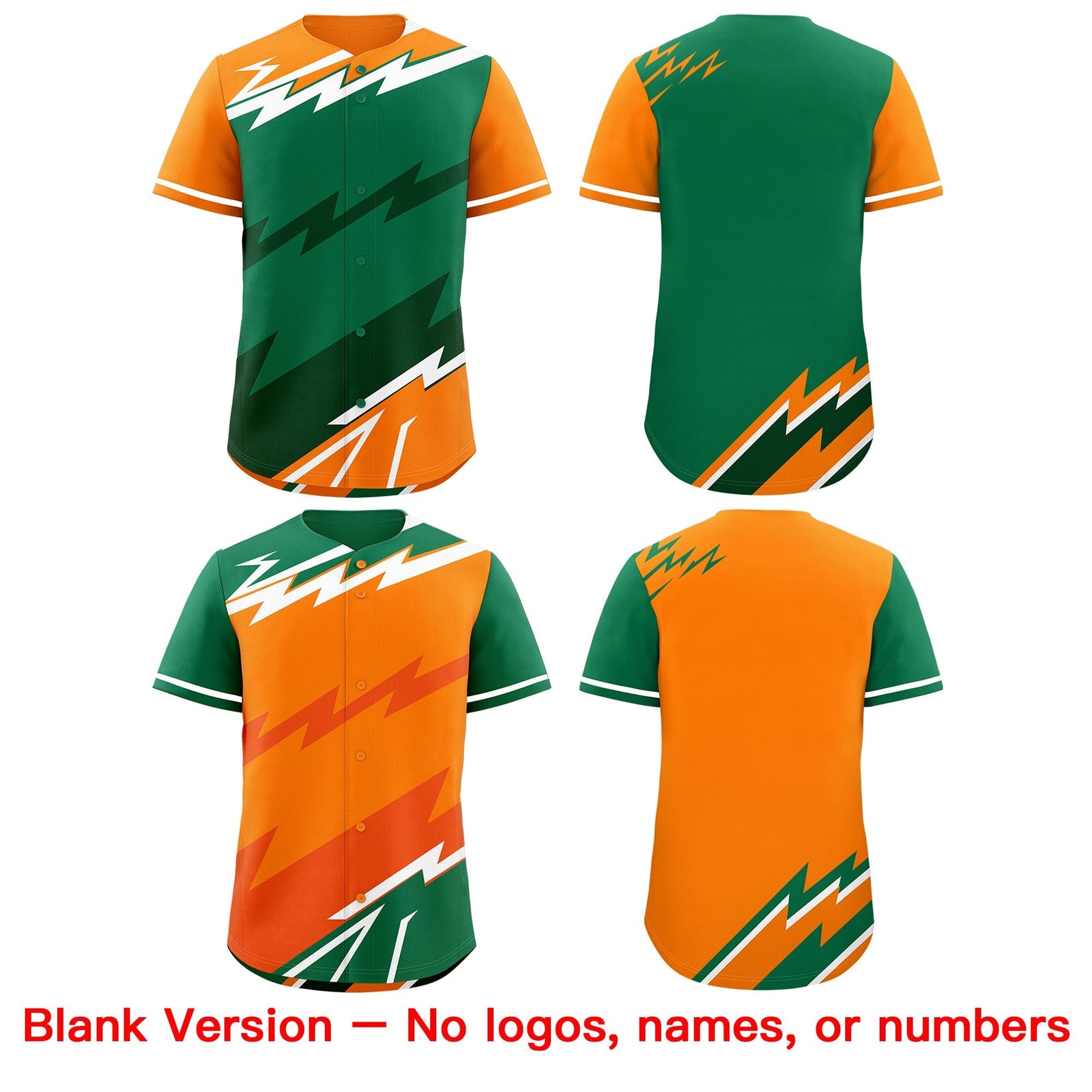 Custom Kelly Green Orange Dark Green short sleeves Reversible Lightning Pattern Graffiti Graffiti Pattern Breathable Baseball Jersey| KXKSHOP