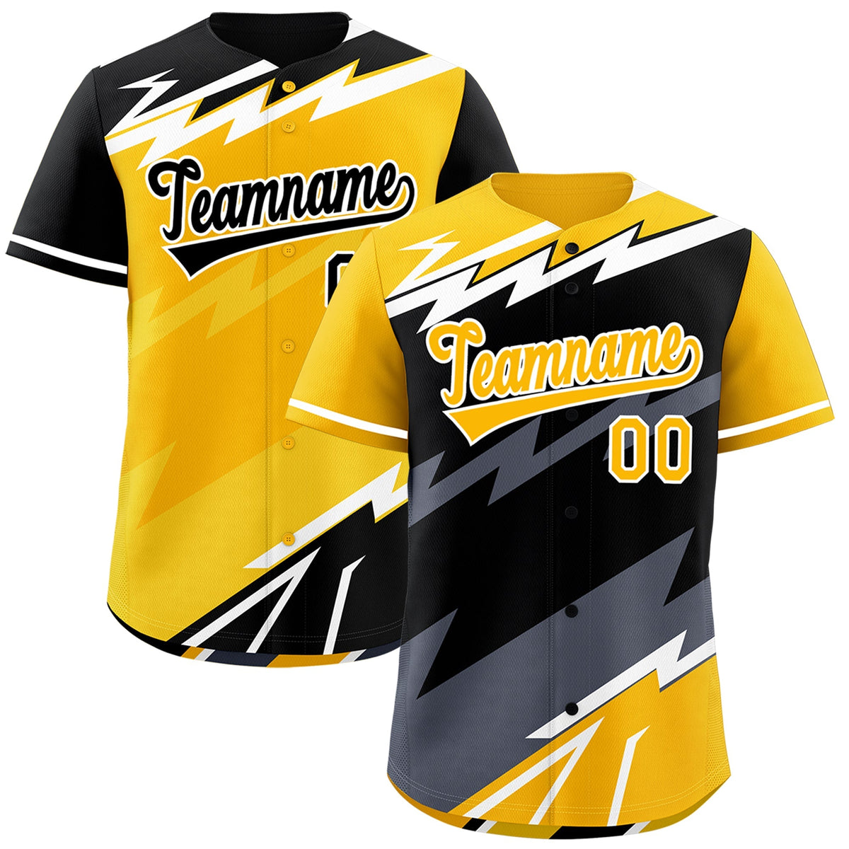 Custom Black Yellow Gray short sleeves Reversible Lightning Pattern Graffiti Graffiti Pattern Lightweight Baseball Jersey| KXKSHOP