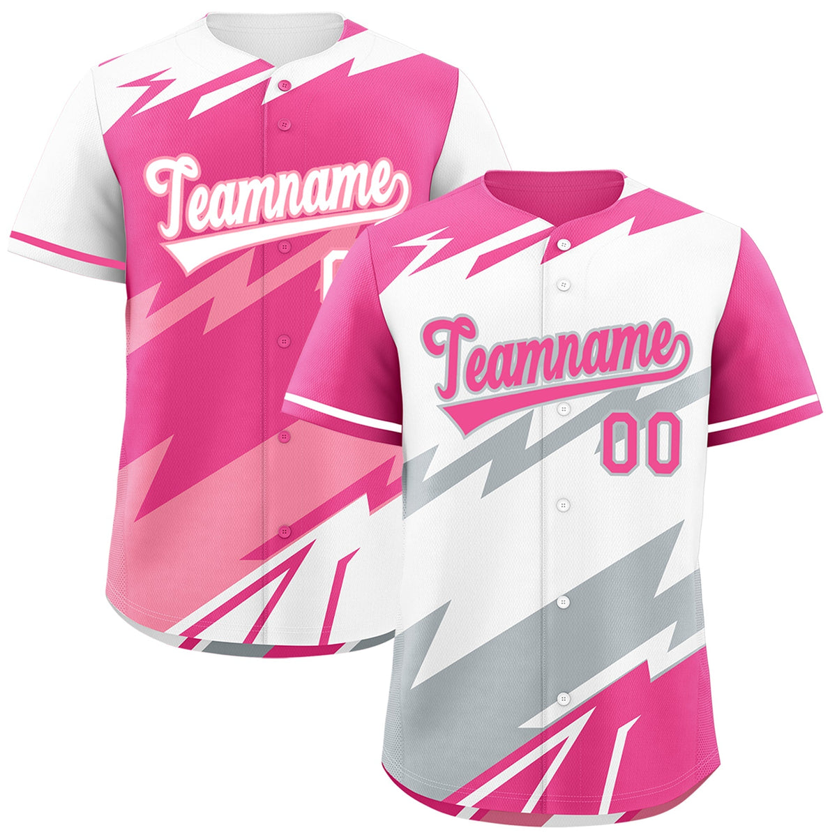 Custom White Pink Silver short sleeves Reversible Lightning Pattern Graffiti Graffiti Pattern Moisture-Wicking Baseball Jersey| KXKSHOP