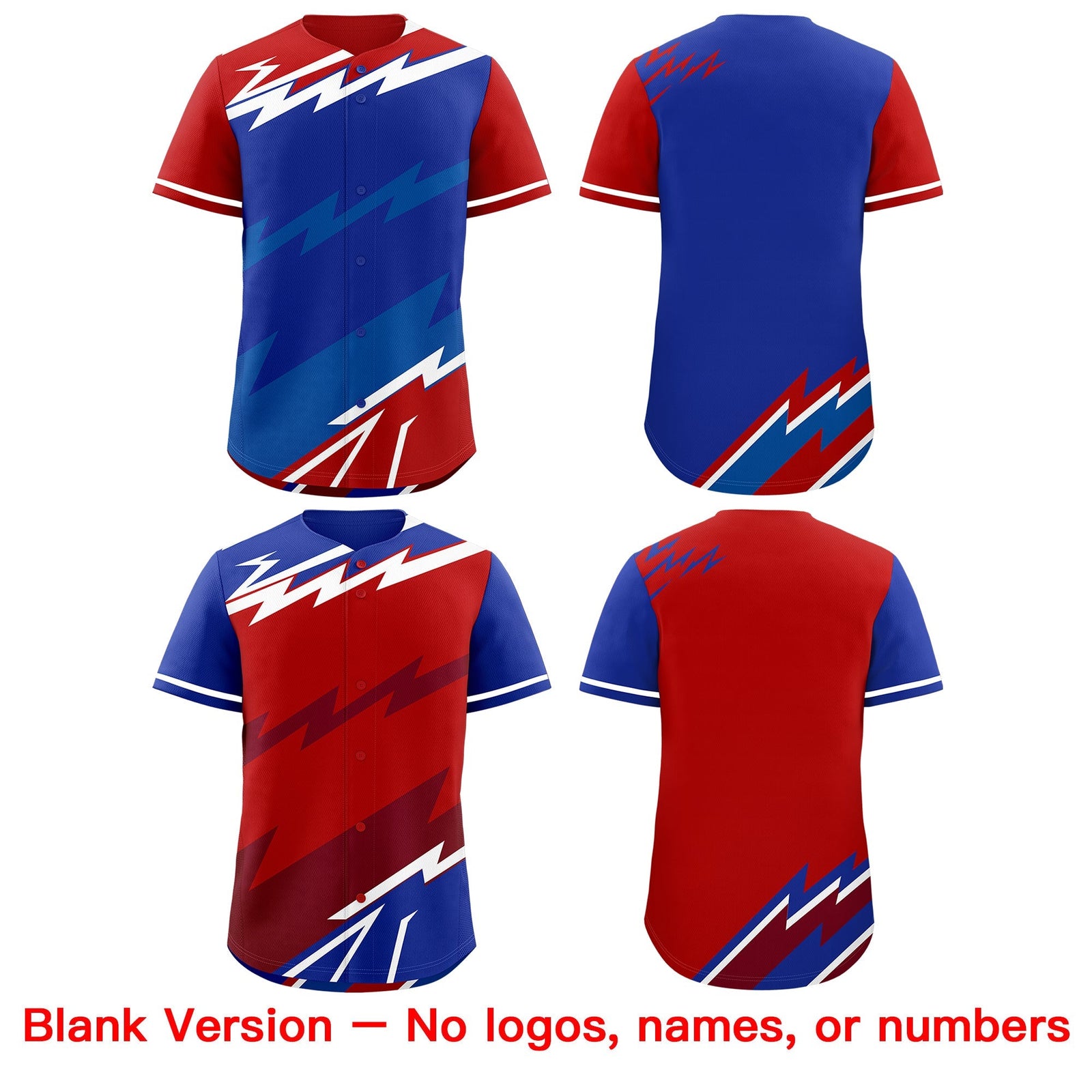 Custom Royal Blue Red Royal short sleeves Reversible Lightning Pattern Graffiti Graffiti Pattern Breathable Baseball Jersey| KXKSHOP