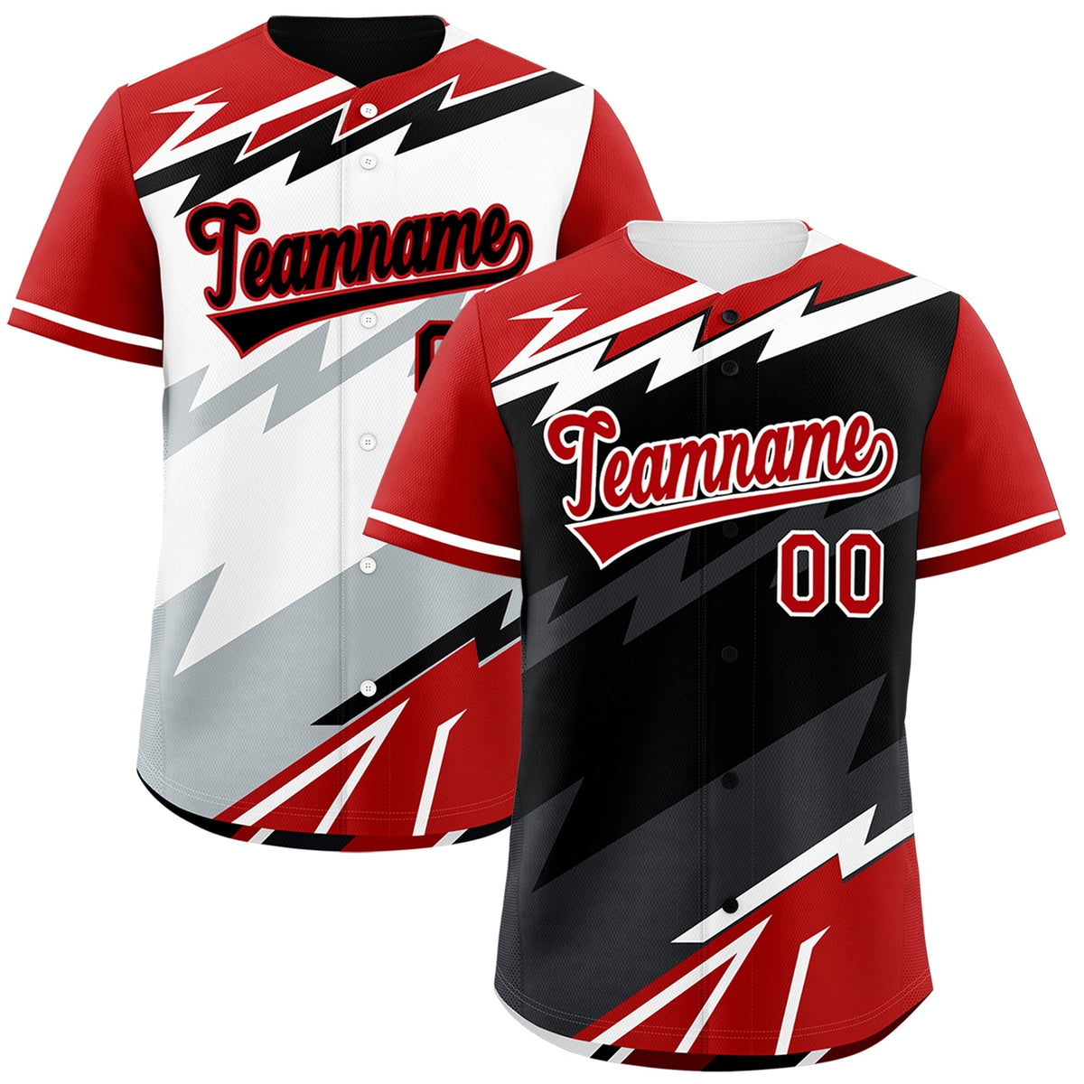 Custom Black White Red short sleeves Reversible Lightning Pattern Graffiti Graffiti Pattern Moisture-Wicking Baseball Jersey| KXKSHOP