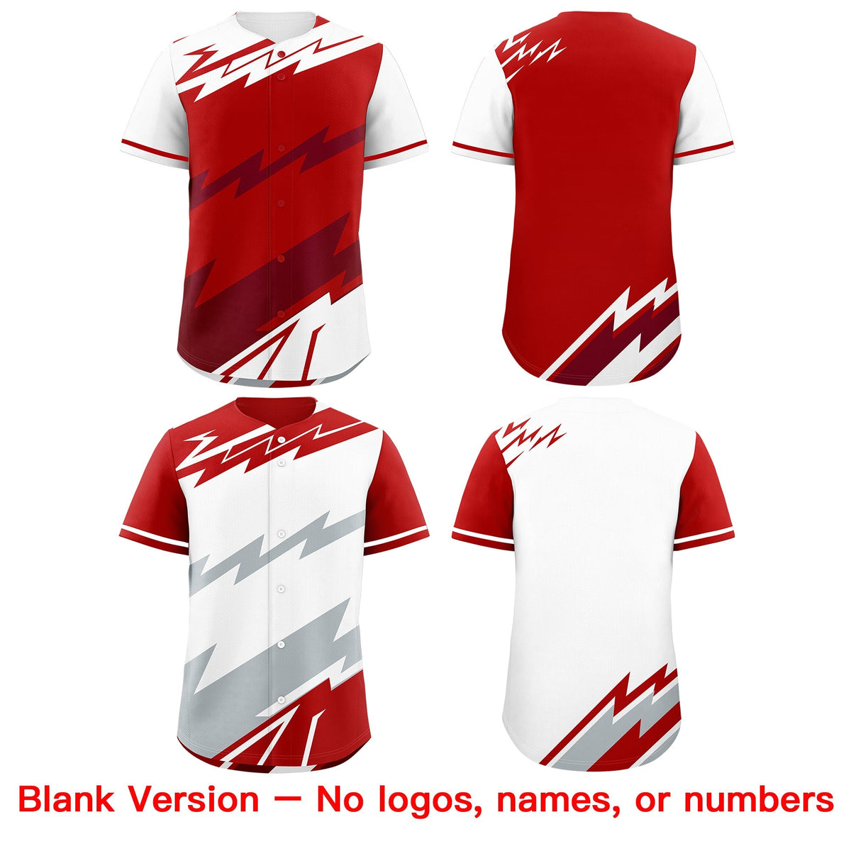 Custom Red White Crimson short sleeves Reversible Lightning Pattern Graffiti Graffiti Pattern Breathable Baseball Jersey| KXKSHOP