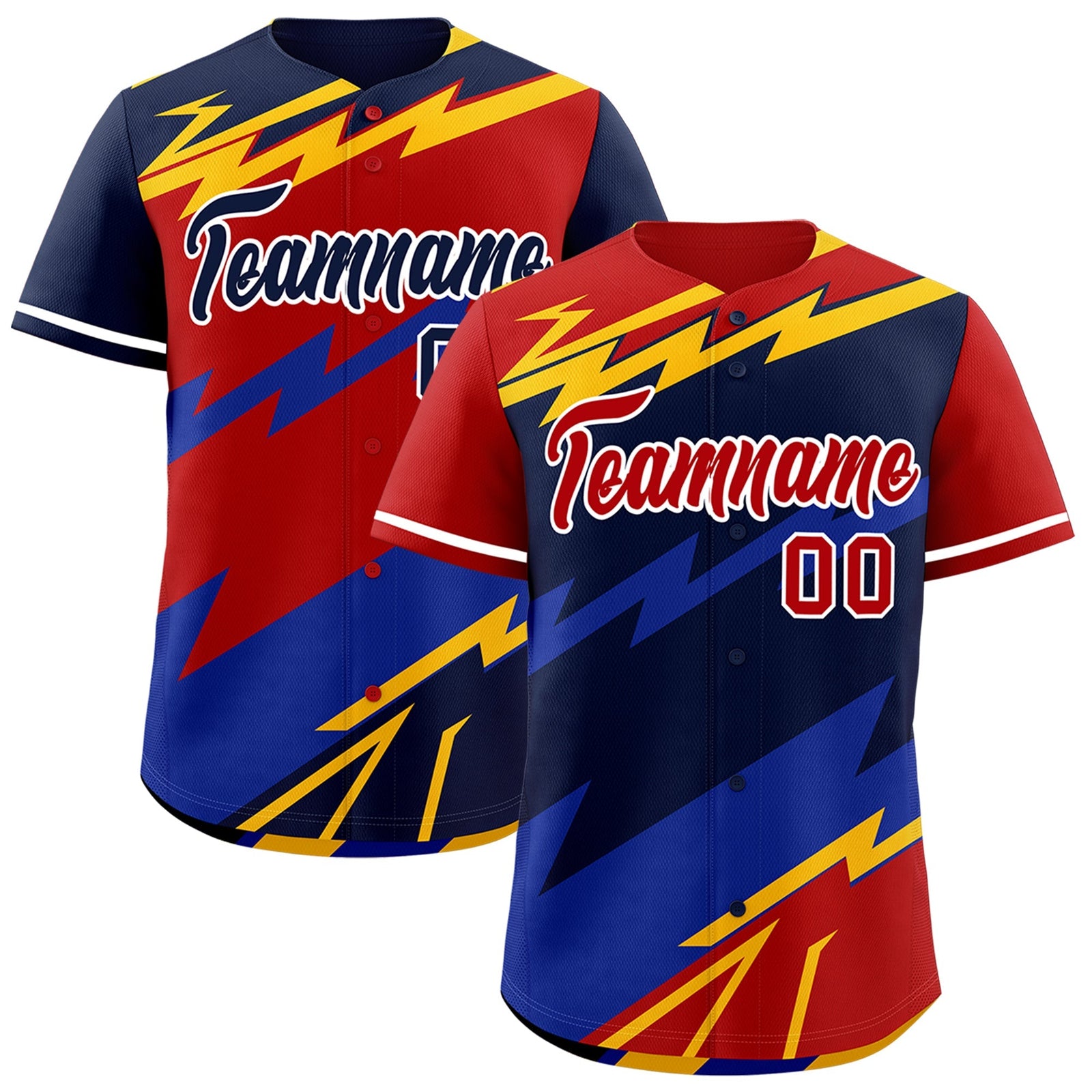 Custom Navy Red Yellow short sleeves Reversible Lightning Pattern Graffiti Graffiti Pattern Lightweight Baseball Jersey| KXKSHOP