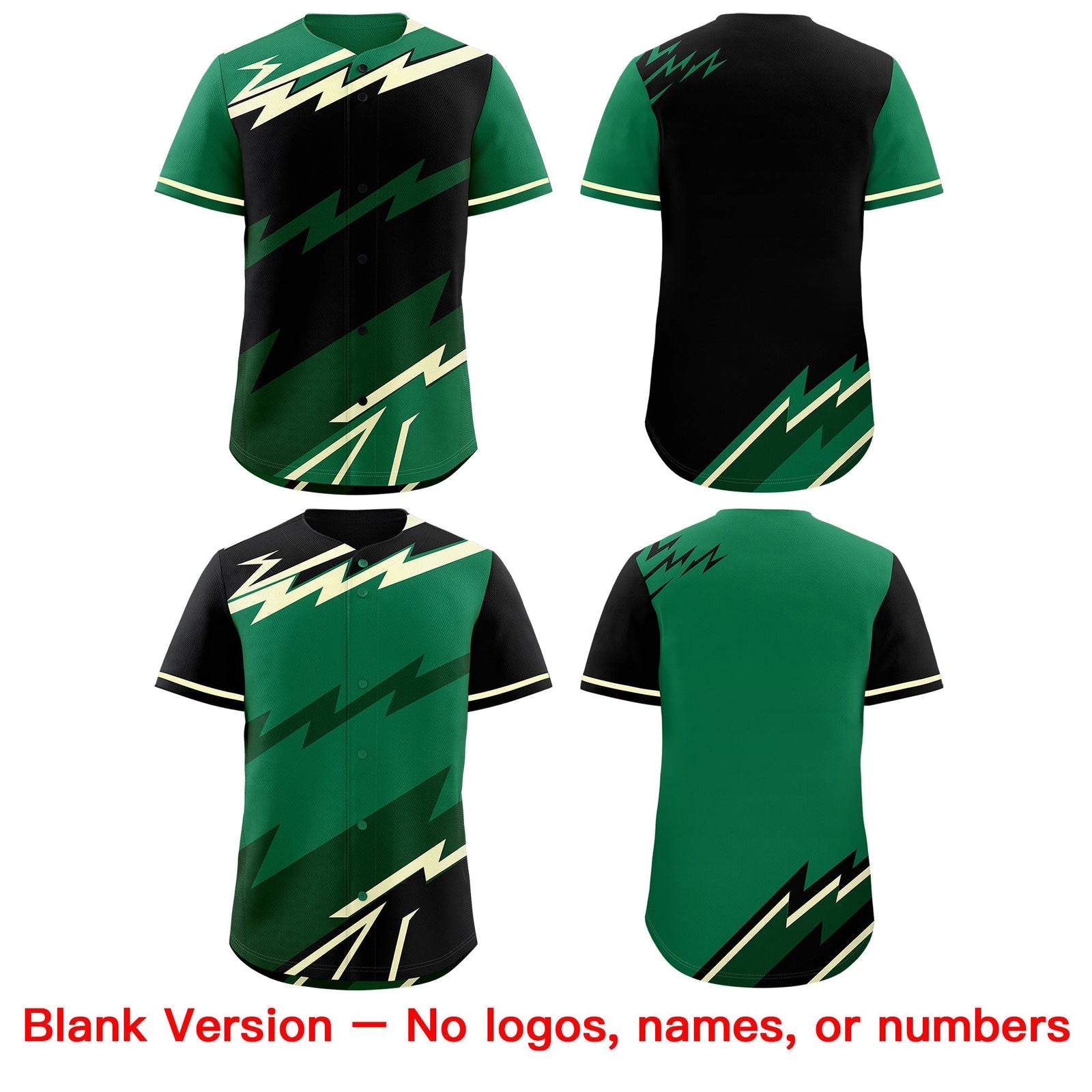 Custom Black Kelly Green Cream short sleeves Reversible Lightning Pattern Graffiti Graffiti Pattern Breathable Baseball Jersey| KXKSHOP