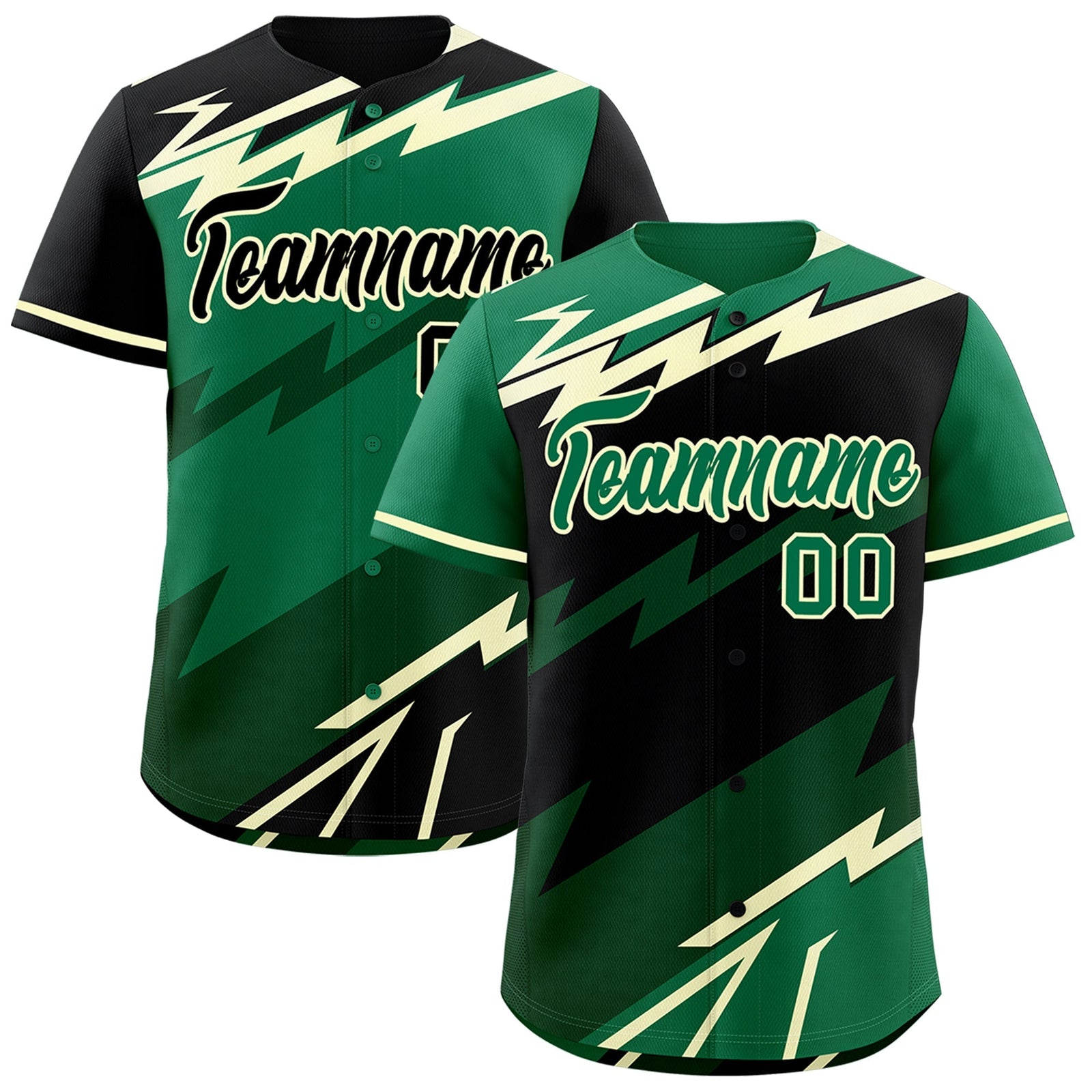 Custom Black Kelly Green Cream short sleeves Reversible Lightning Pattern Graffiti Graffiti Pattern Breathable Baseball Jersey| KXKSHOP