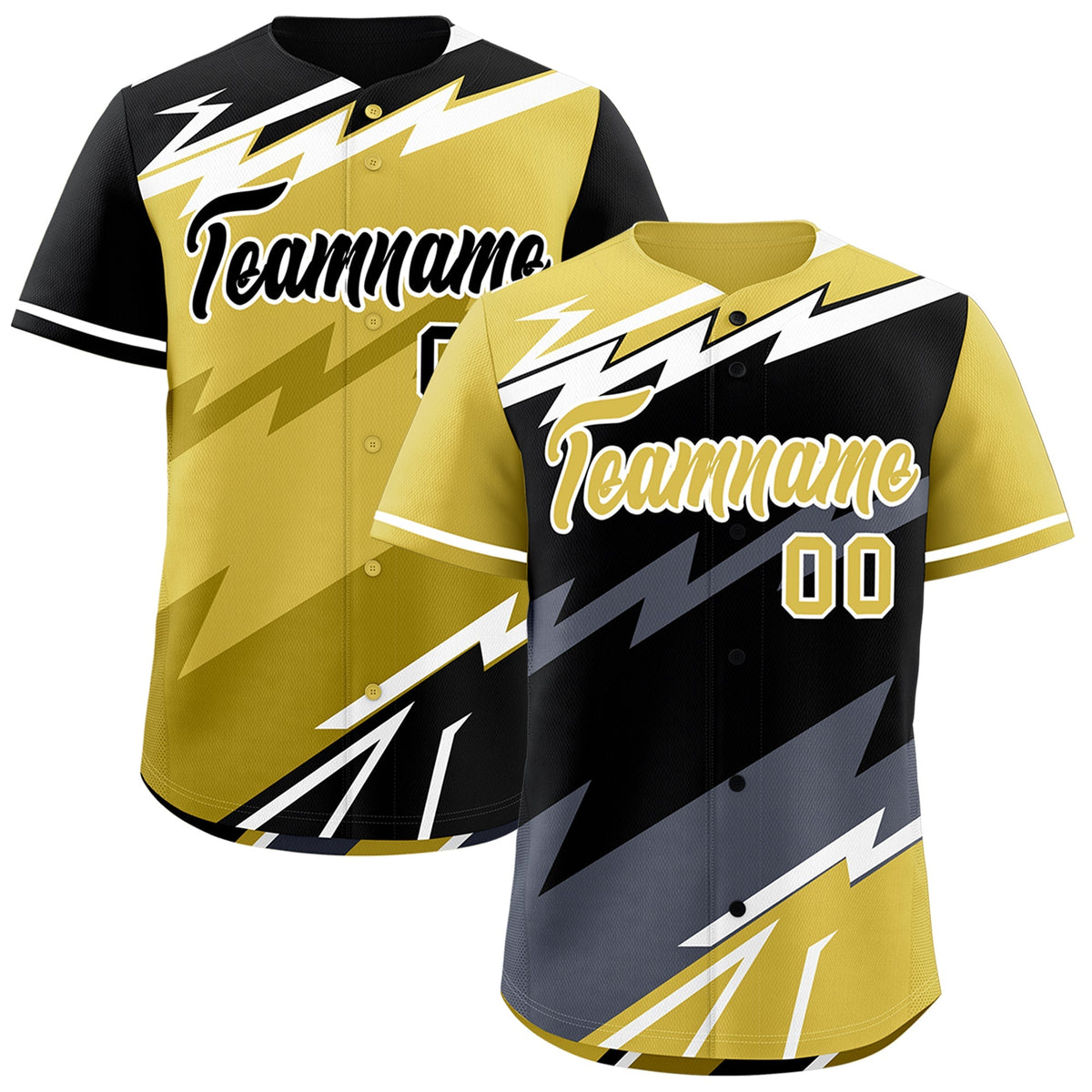 Custom Black Old Gold Gray short sleeves Reversible Lightning Pattern Graffiti Graffiti Pattern Moisture-Wicking Baseball Jersey| KXKSHOP