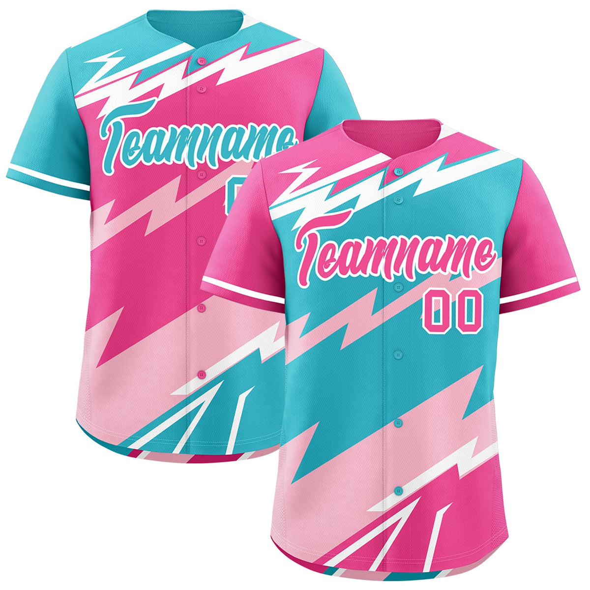 Custom Sky Blue Light Pink Pink short sleeves Reversible Lightning Pattern Graffiti Graffiti Pattern Breathable Baseball Jersey| KXKSHOP