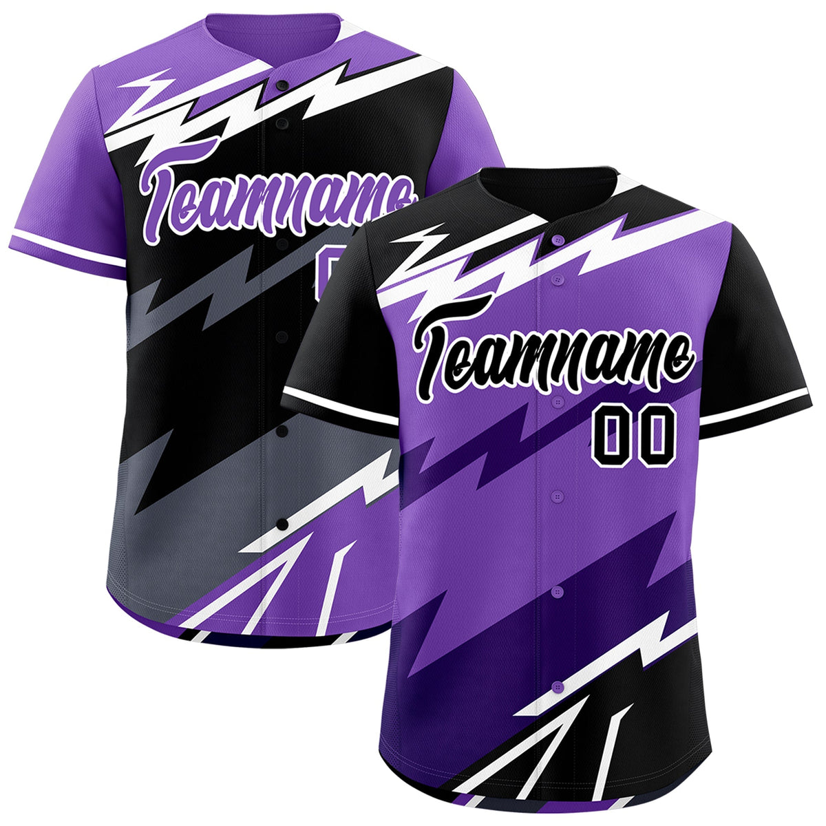 Custom Purple Black White short sleeves Reversible Lightning Pattern Graffiti Graffiti Pattern Lightweight Baseball Jersey| KXKSHOP