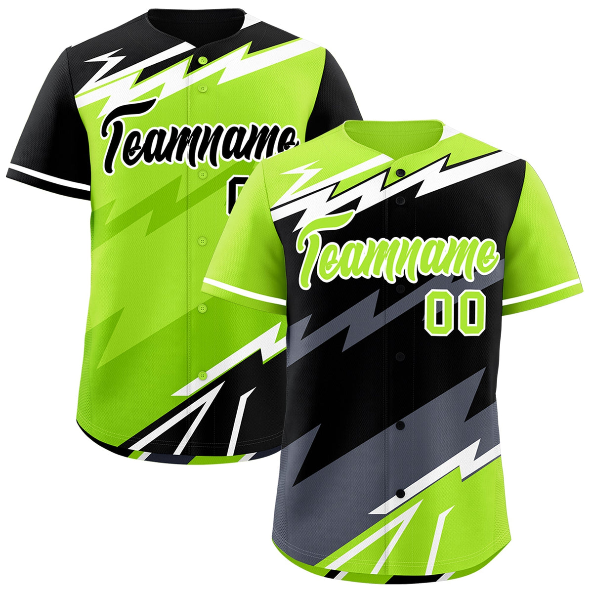 Custom Black Neon Green Gray short sleeves Reversible Lightning Pattern Graffiti Graffiti Pattern Moisture-Wicking Baseball Jersey| KXKSHOP