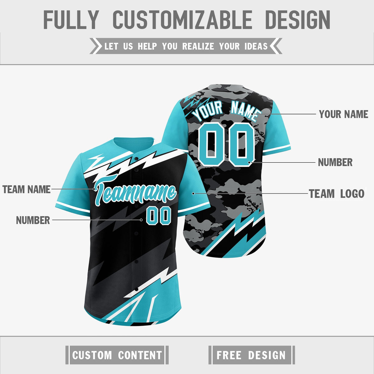 Custom Black Sky Blue Gray short sleeves Reversible Lightning Pattern Graffiti Graffiti Pattern Moisture-Wicking Baseball Jersey| KXKSHOP