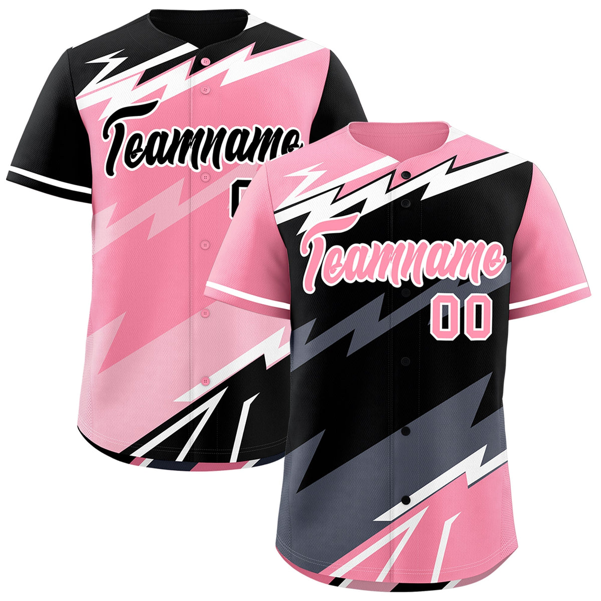 Custom Black Light Pink Gray short sleeves Reversible Lightning Pattern Graffiti Graffiti Pattern Breathable Baseball Jersey| KXKSHOP