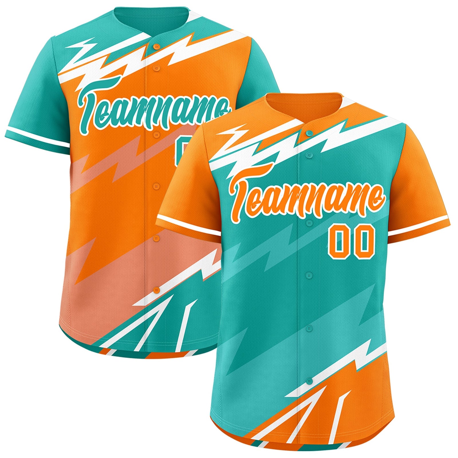 Custom Aqua Orange Teal short sleeves Reversible Lightning Pattern Graffiti Graffiti Pattern Lightweight Baseball Jersey| KXKSHOP