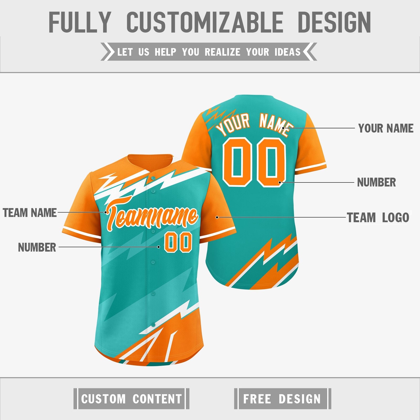 Custom Aqua Orange Teal short sleeves Reversible Lightning Pattern Graffiti Graffiti Pattern Lightweight Baseball Jersey| KXKSHOP