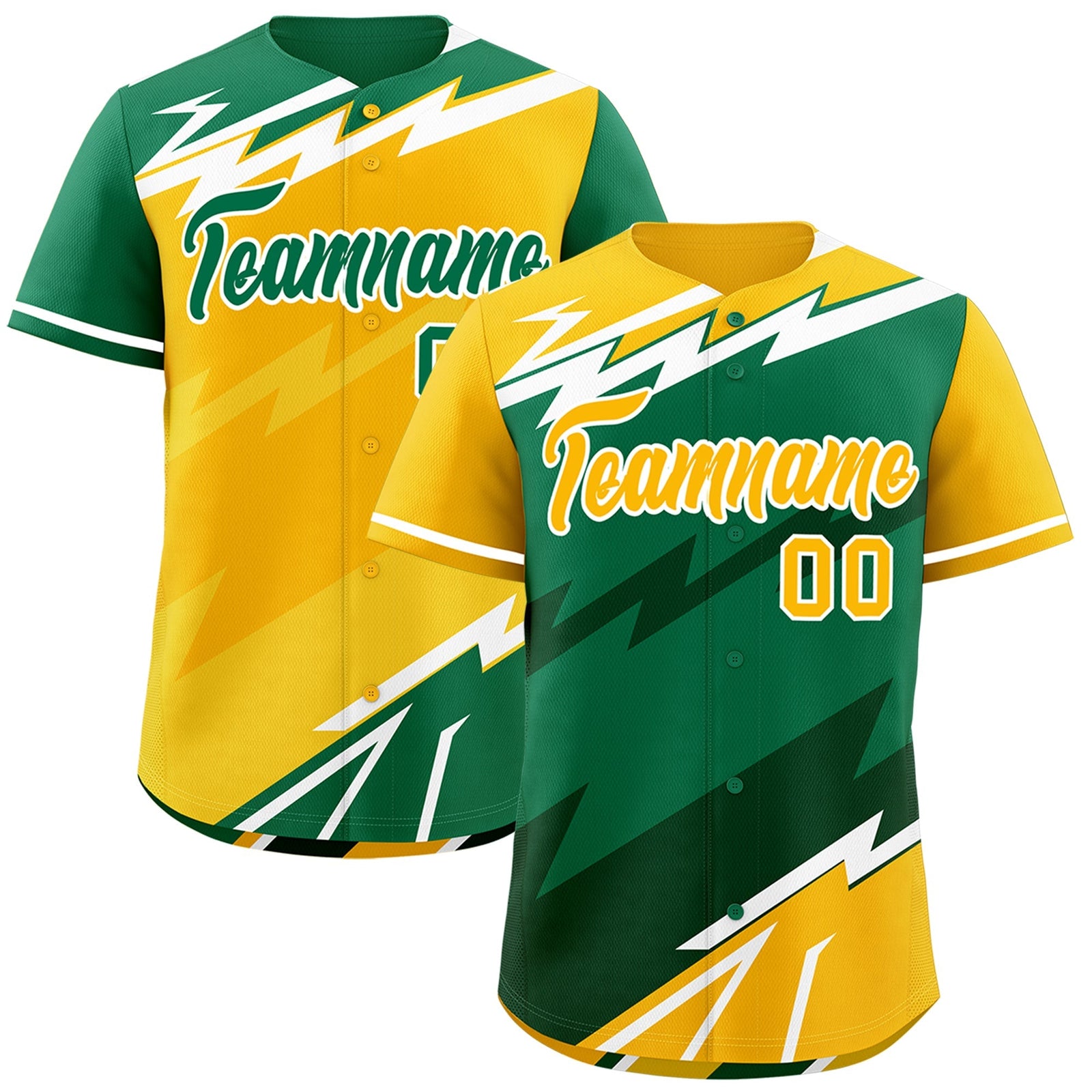 Custom Kelly Green Dark Green Yellow short sleeves Reversible Lightning Pattern Graffiti Graffiti Pattern Moisture-Wicking Baseball Jersey| KXKSHOP