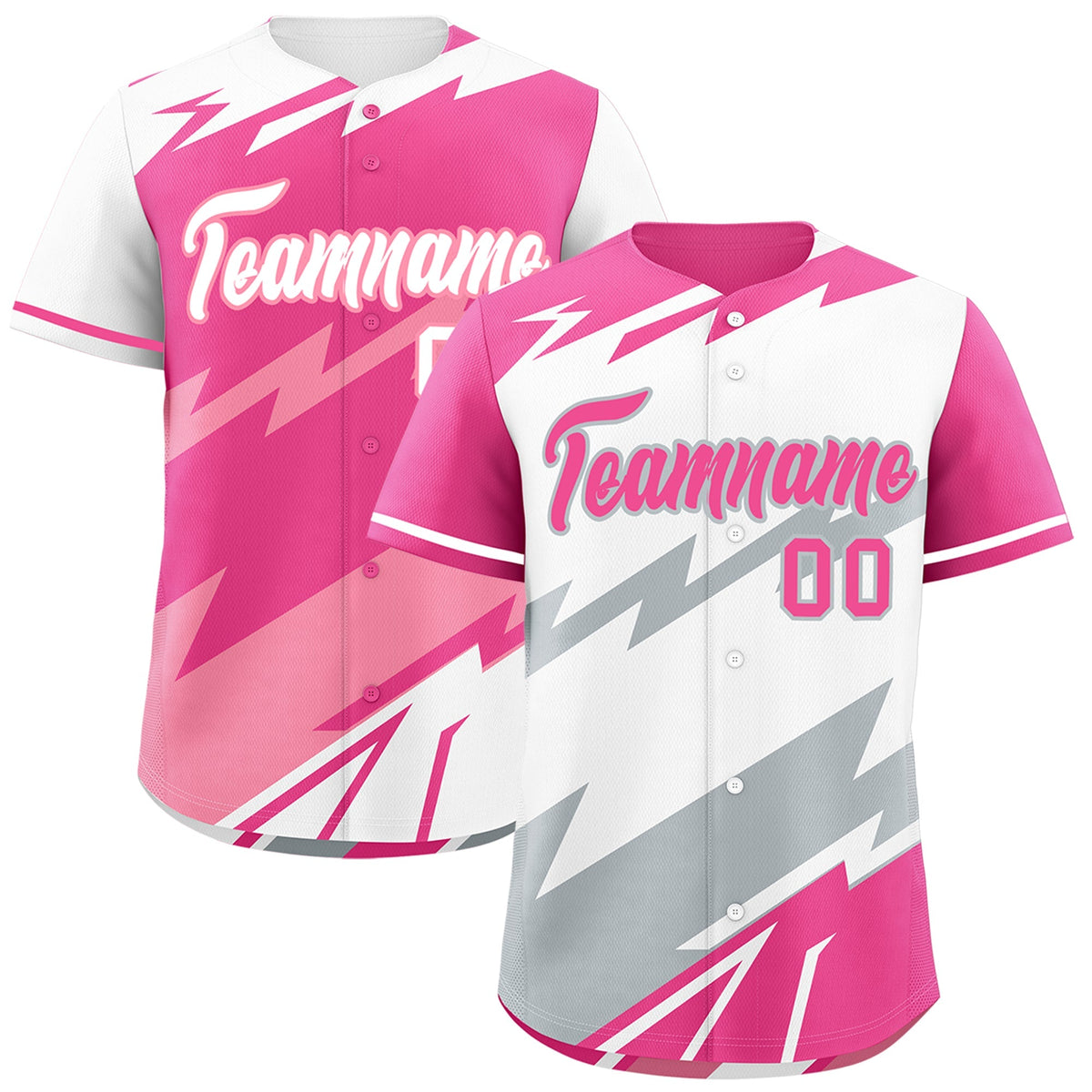 Custom White Pink Silver short sleeves Reversible Lightning Pattern Graffiti Graffiti Pattern Moisture-Wicking Baseball Jersey| KXKSHOP