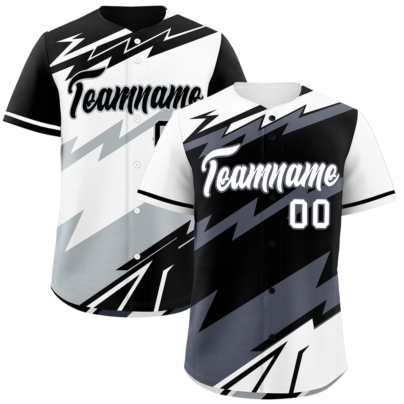 Custom Black White Gray short sleeves Reversible Lightning Pattern Graffiti Graffiti Pattern Lightweight Baseball Jersey| KXKSHOP