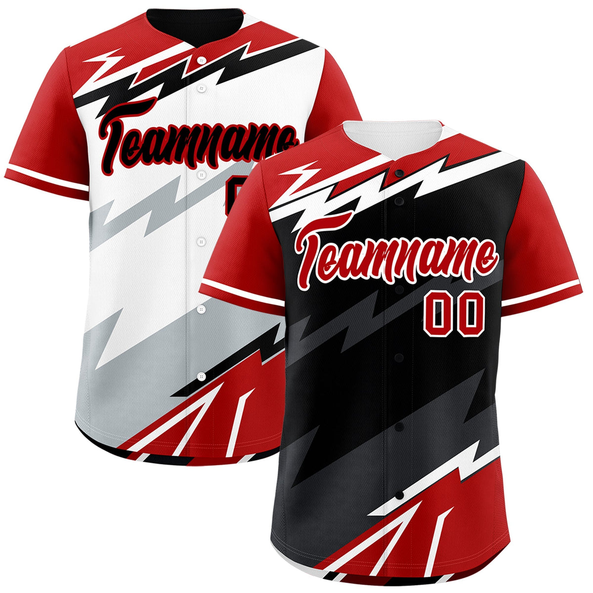 Custom Black White Red short sleeves Reversible Lightning Pattern Graffiti Graffiti Pattern Moisture-Wicking Baseball Jersey| KXKSHOP