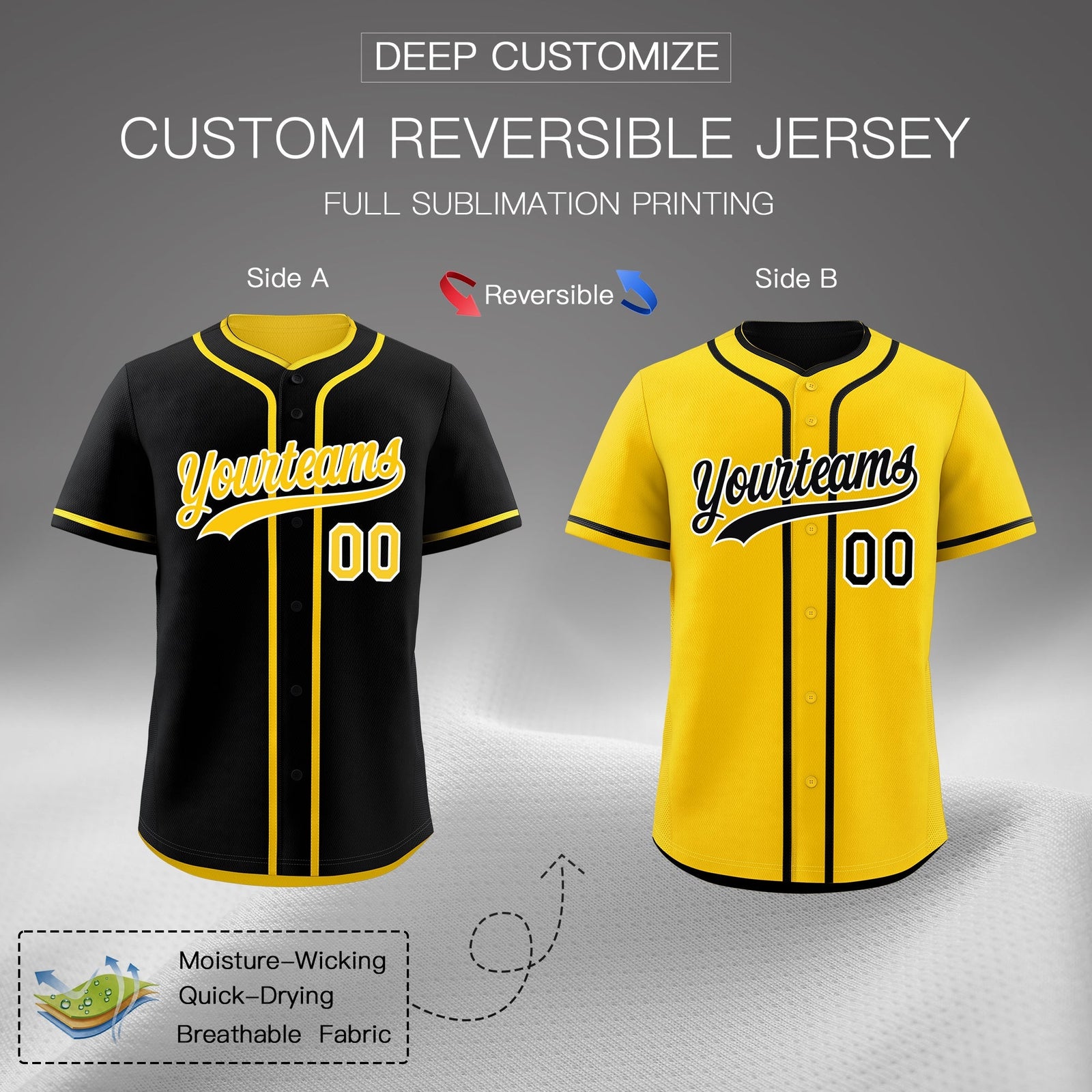 Custom Gold Black Reversible Classic Style Lightweight Baseball Jersey| KXKSHOP