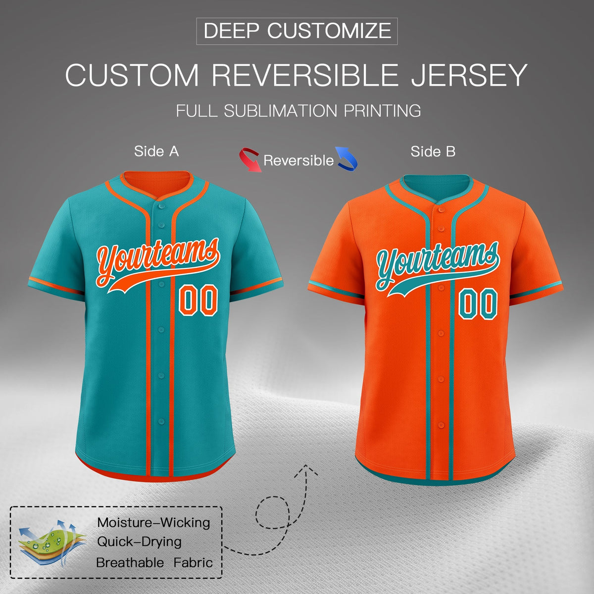 Custom Orange White Reversible Classic Style Moisture-Wicking Baseball Jersey| KXKSHOP