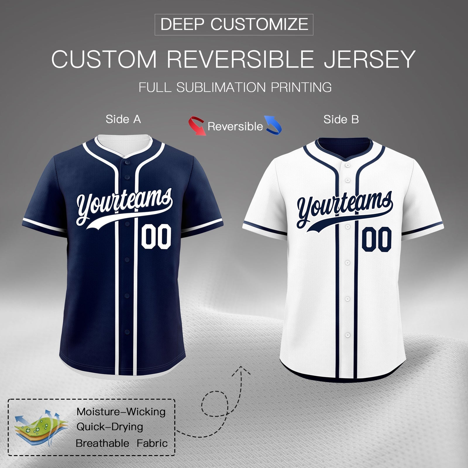 Custom White Reversible Classic Style Lightweight Baseball Jersey| KXKSHOP