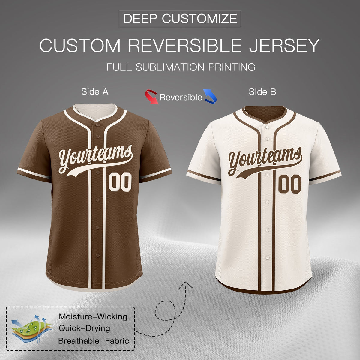 Custom Cream Reversible Classic Style Lightweight Baseball Jersey| KXKSHOP