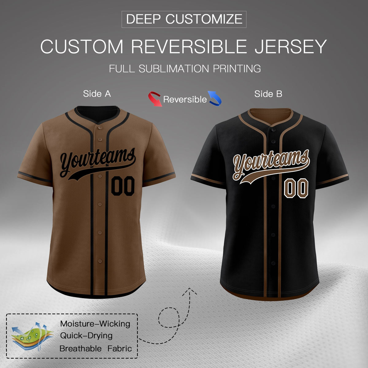 Custom Black White Reversible Classic Style Moisture-Wicking Baseball Jersey| KXKSHOP