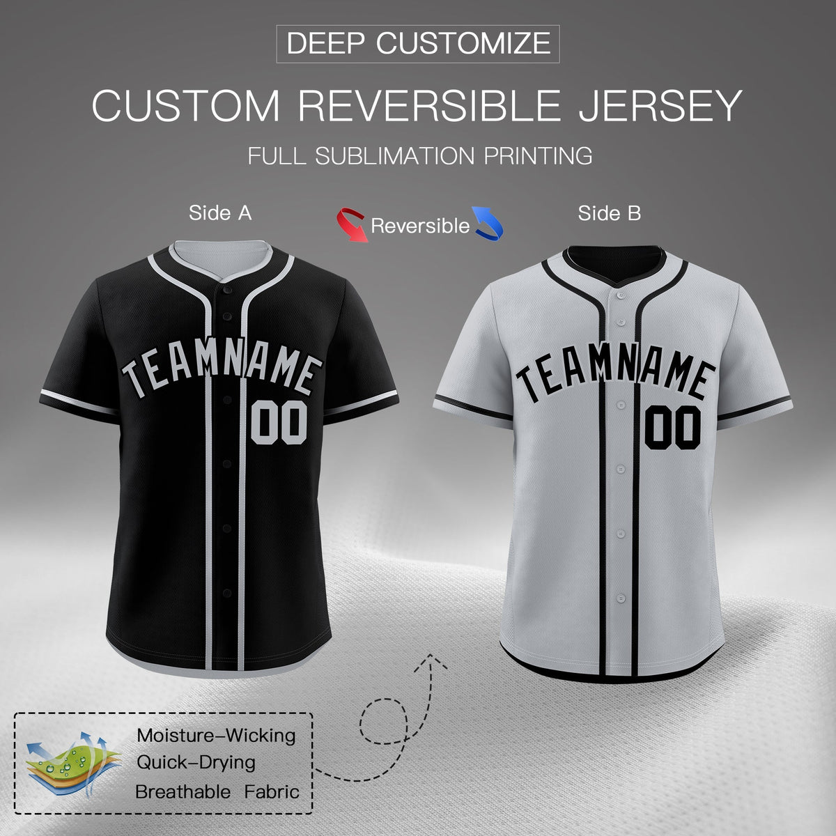 Custom Silver Black Reversible Classic Style Lightweight Baseball Jersey| KXKSHOP