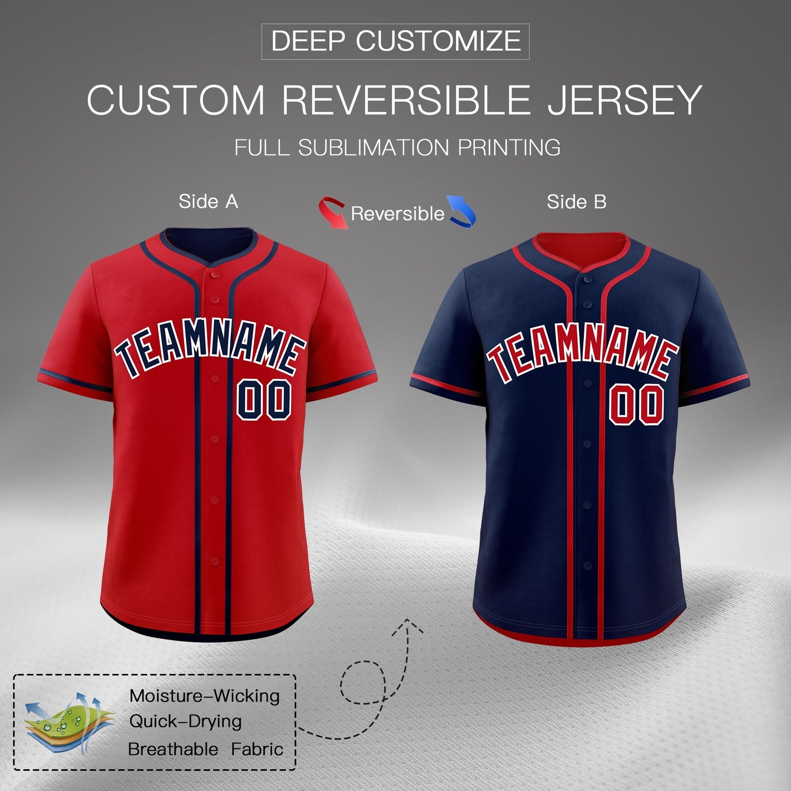 Custom Navy White Reversible Classic Style Moisture-Wicking Baseball Jersey| KXKSHOP
