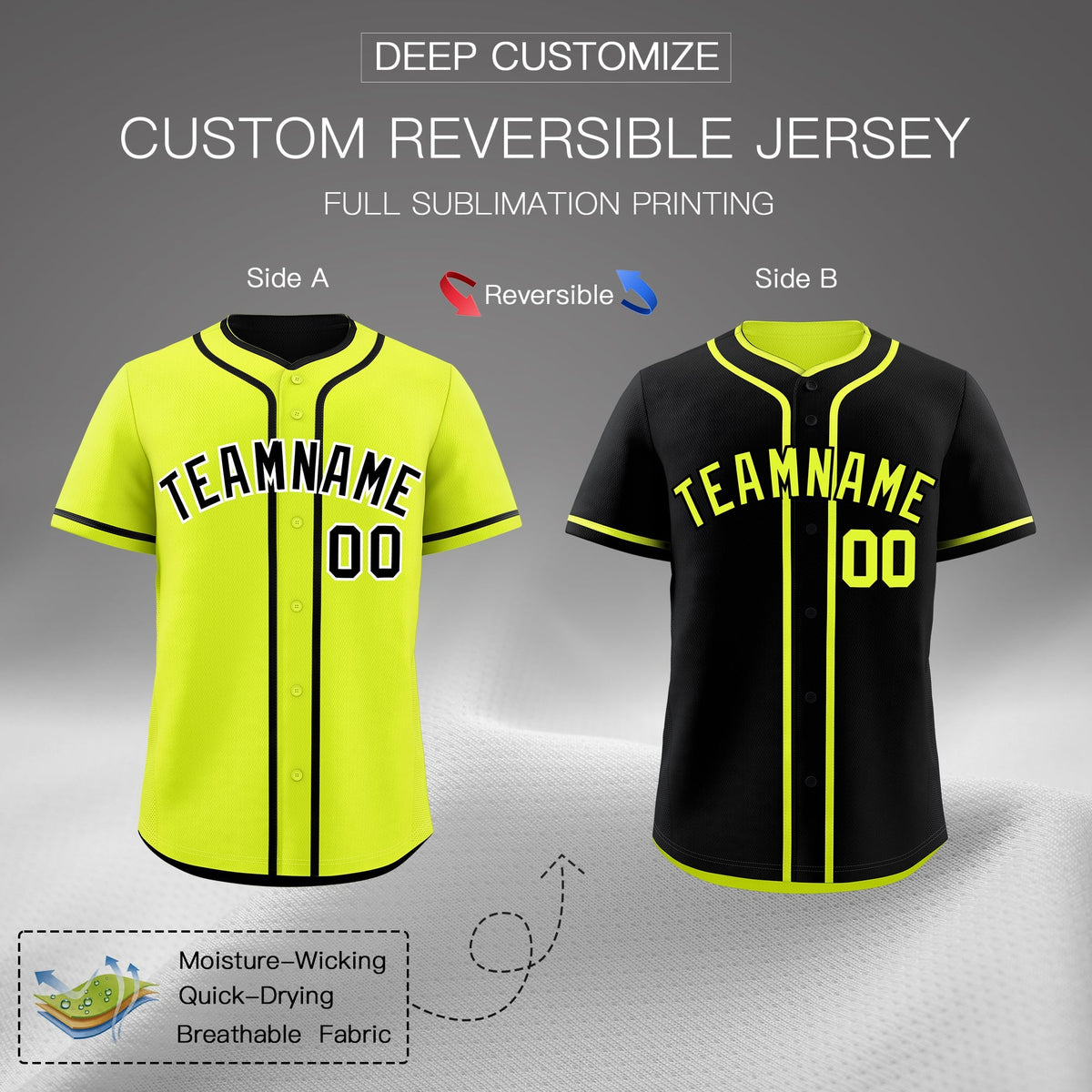 Custom Black Reversible Classic Style Moisture-Wicking Baseball Jersey| KXKSHOP