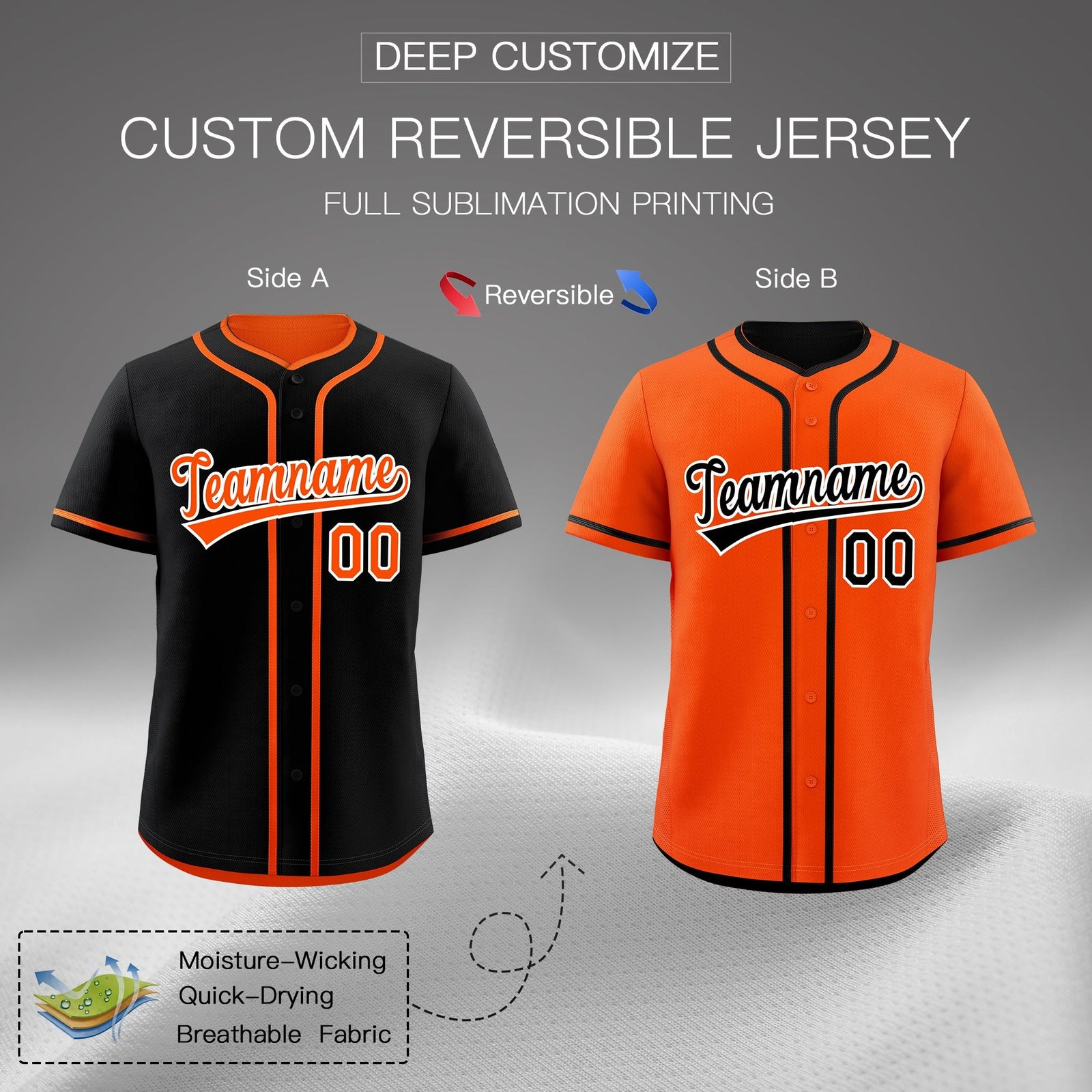 Custom Orange Black Reversible Classic Style Moisture-Wicking Baseball Jersey| KXKSHOP