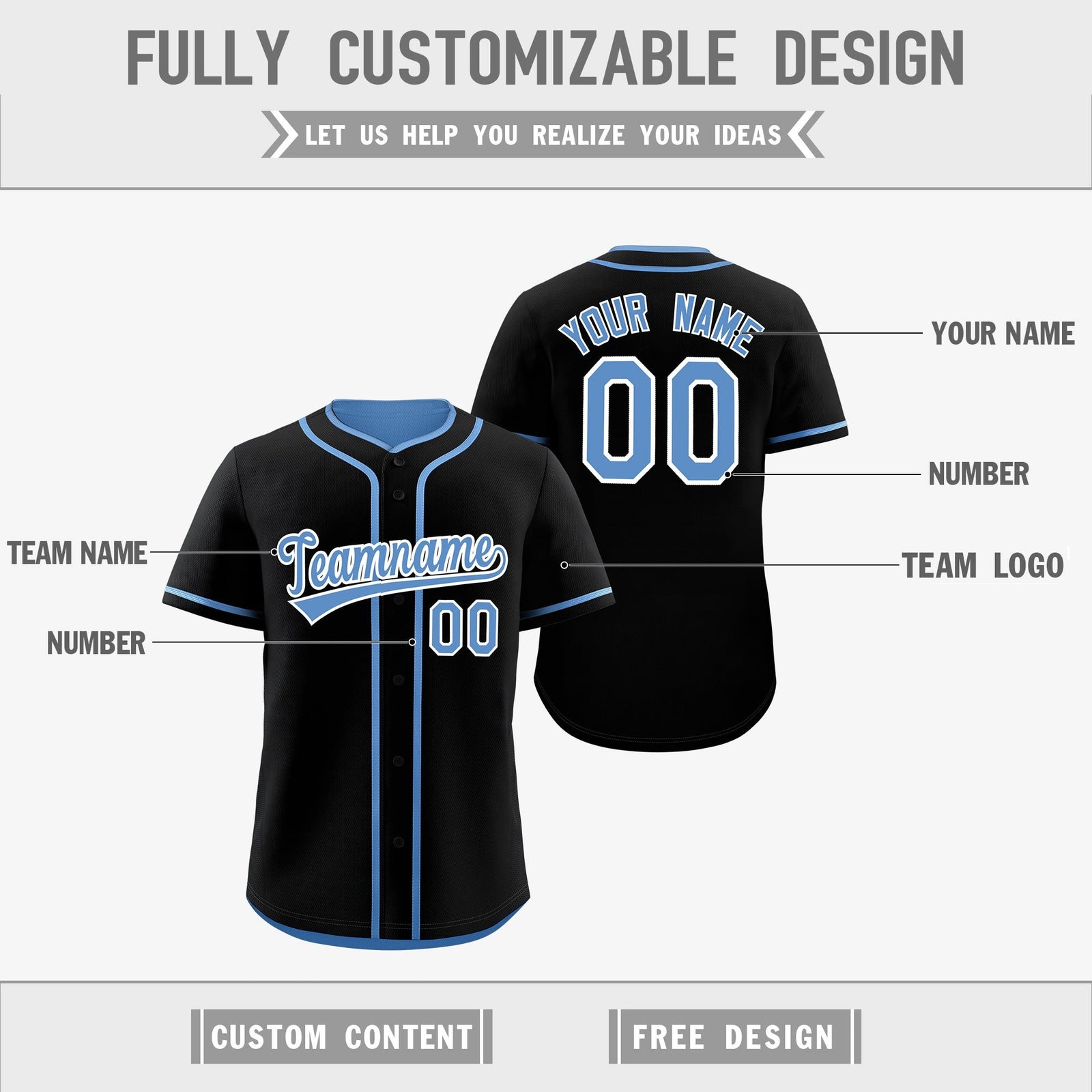 Custom Light Blue Black Reversible Classic Style Moisture-Wicking Baseball Jersey| KXKSHOP