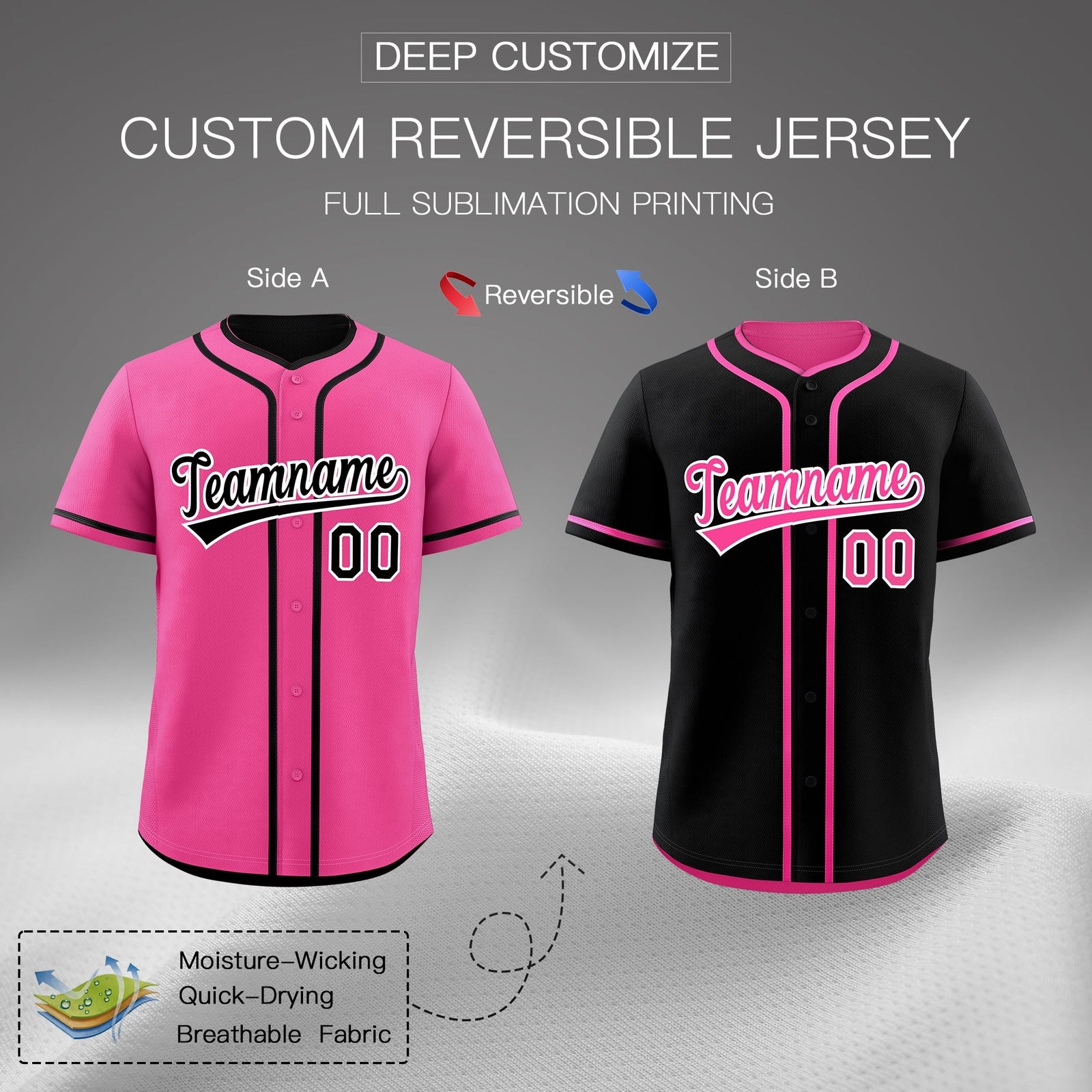 Custom Black Pink Reversible Classic Style Lightweight Baseball Jersey| KXKSHOP